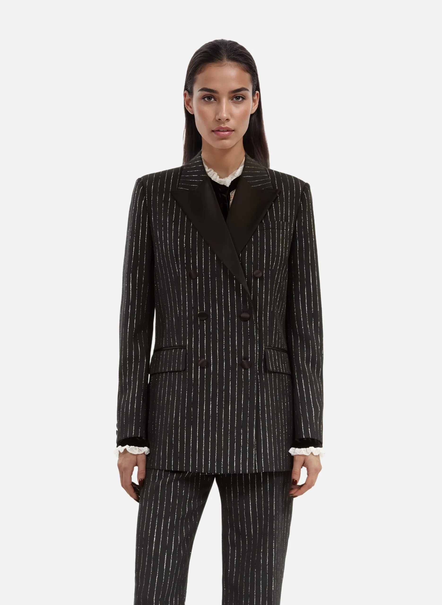 Veste tailleur à rayures Noir