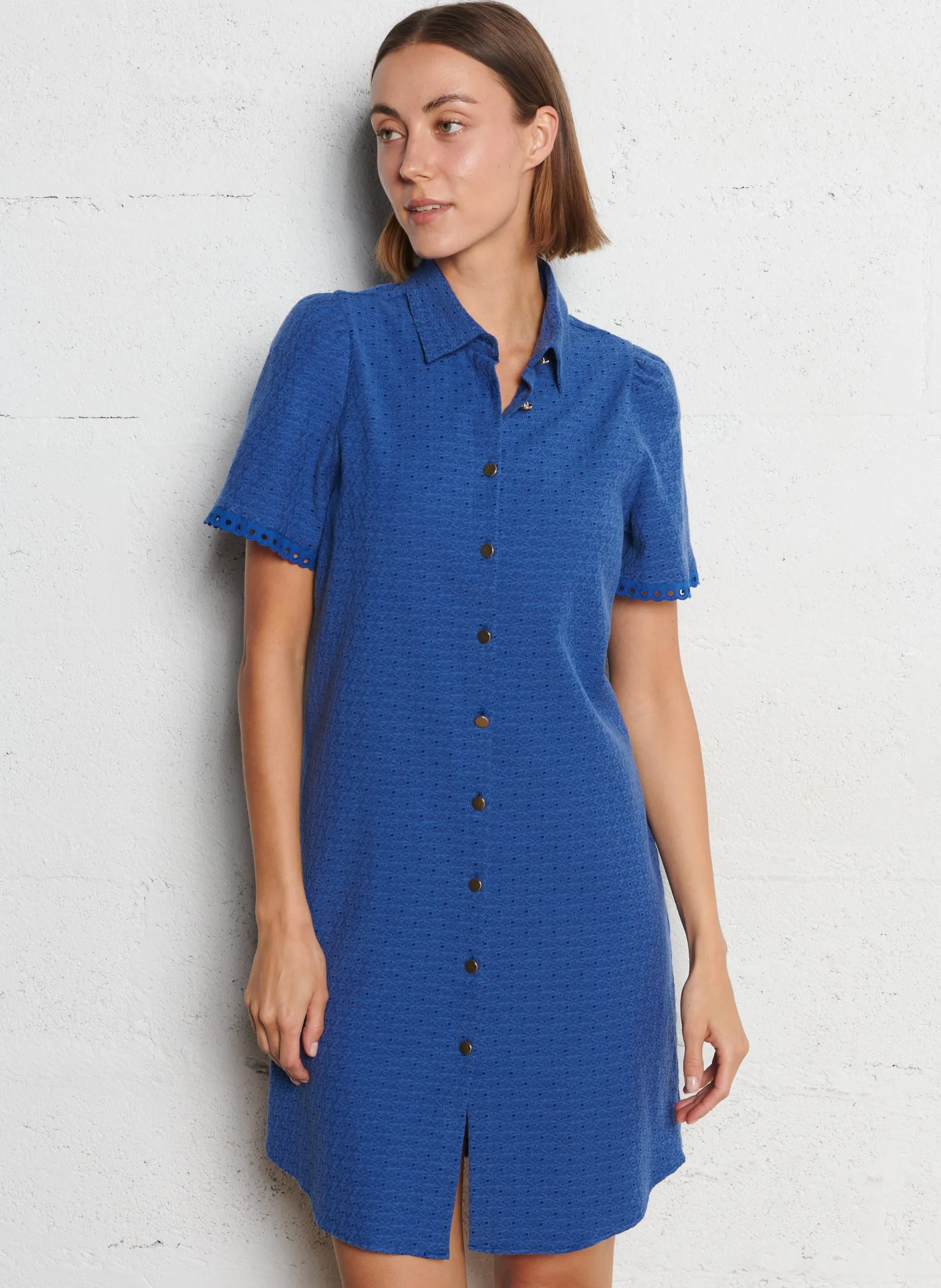 Robe courte en coton mélangé Bleu