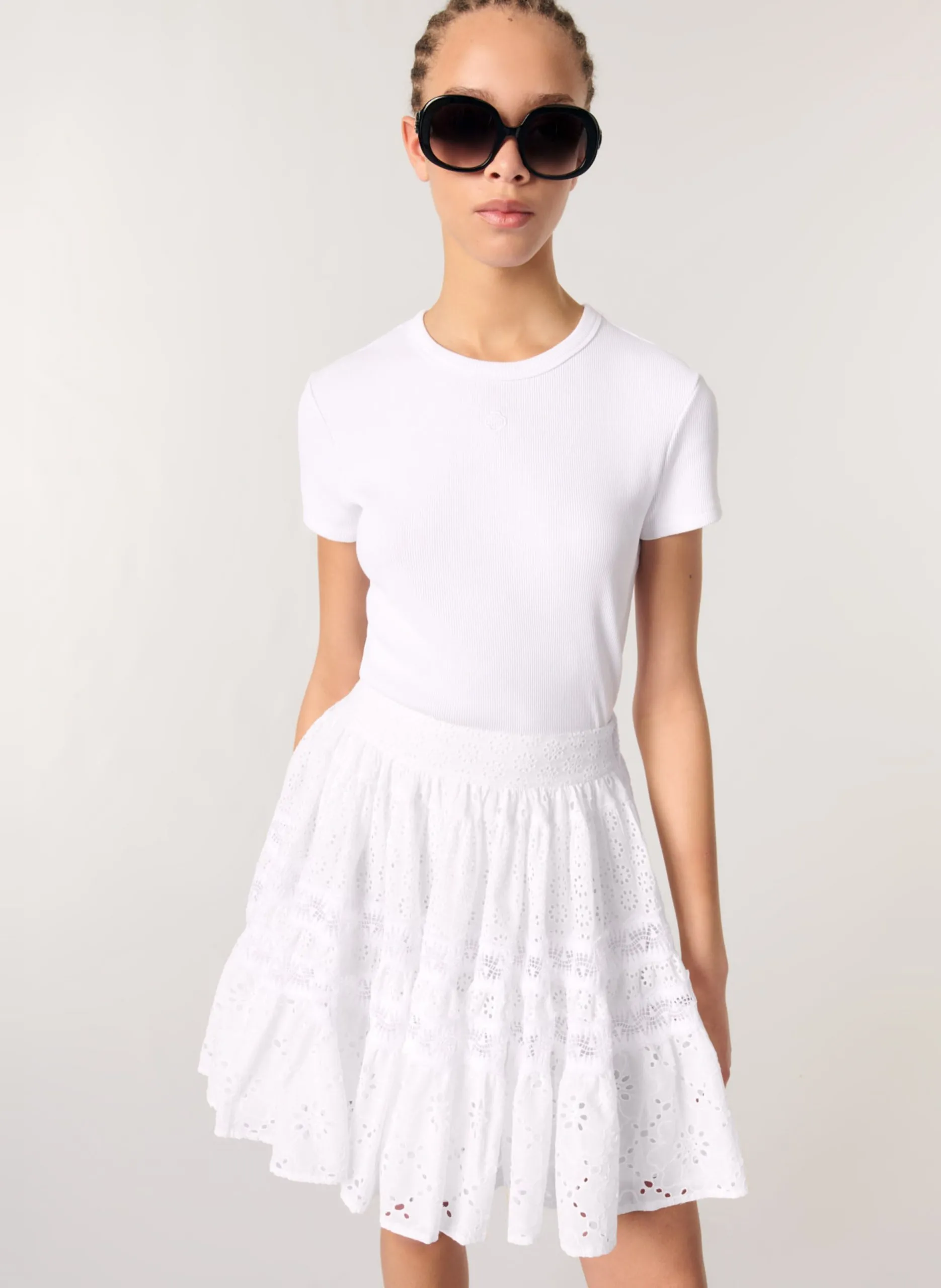 Jupe évasée courte en coton Blanc