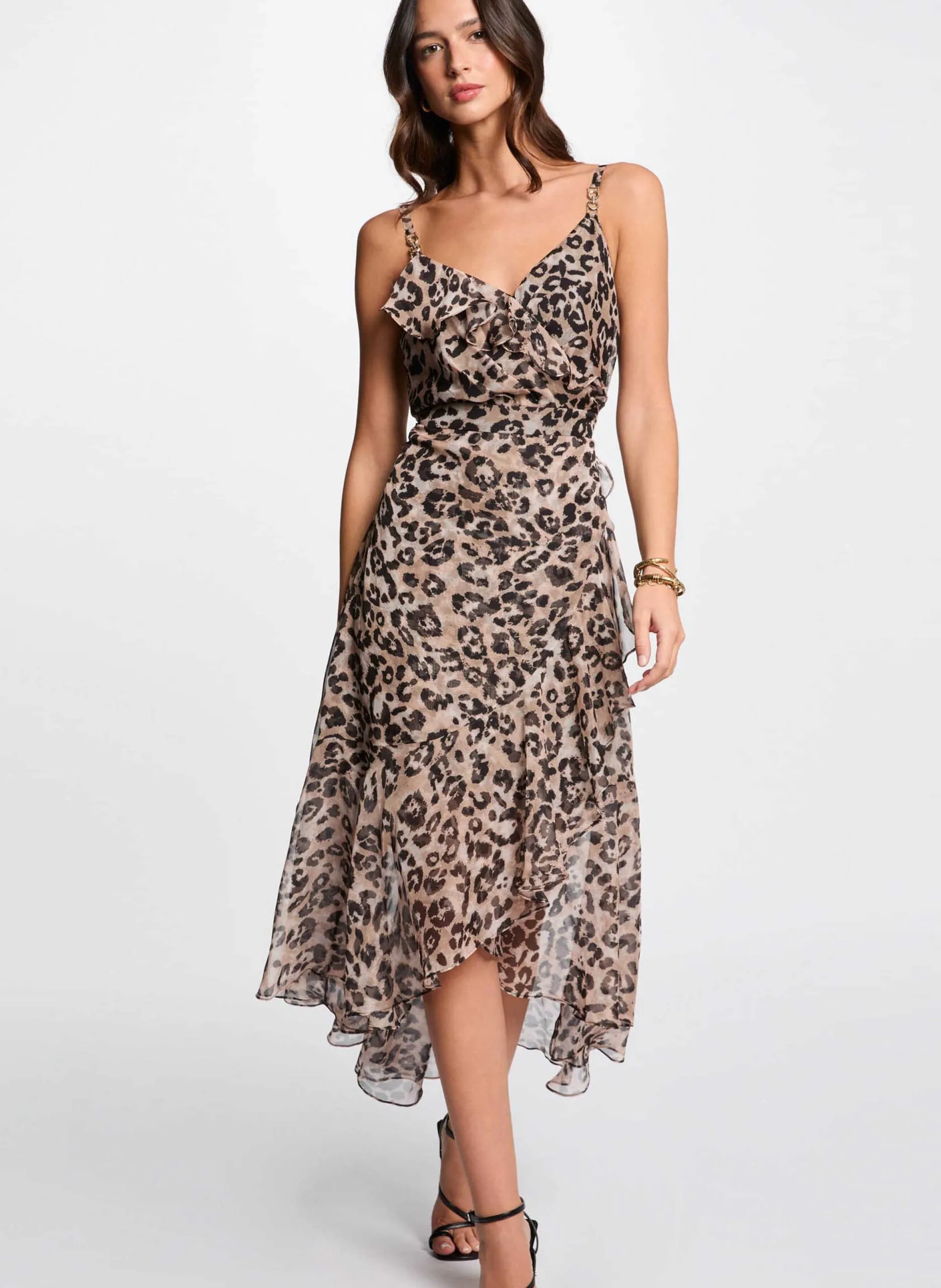 Robe midi col cache-cœur imprimée Multicolore 251-RDOLS