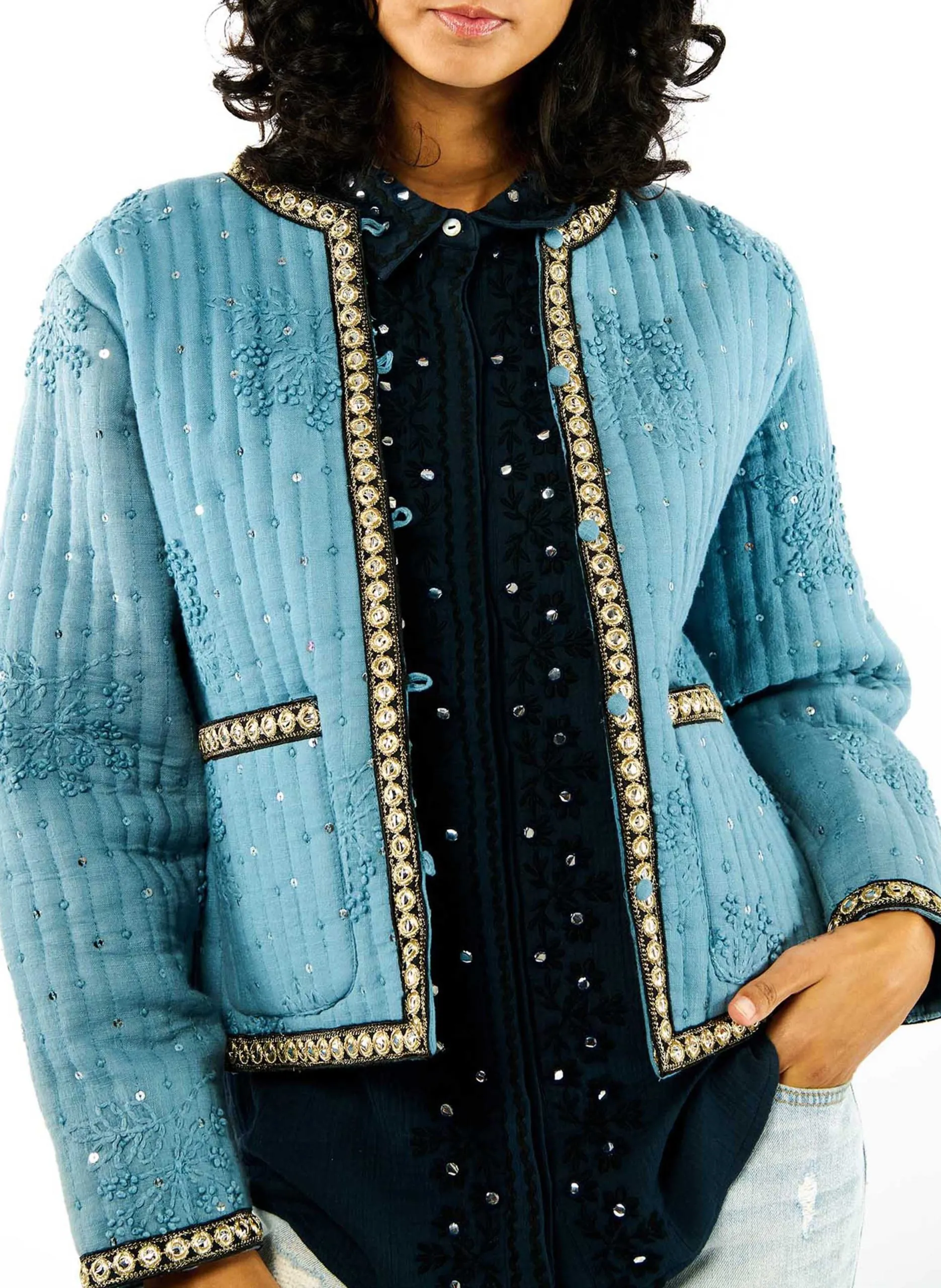 Veste droite en coton Bleu VALENTIN