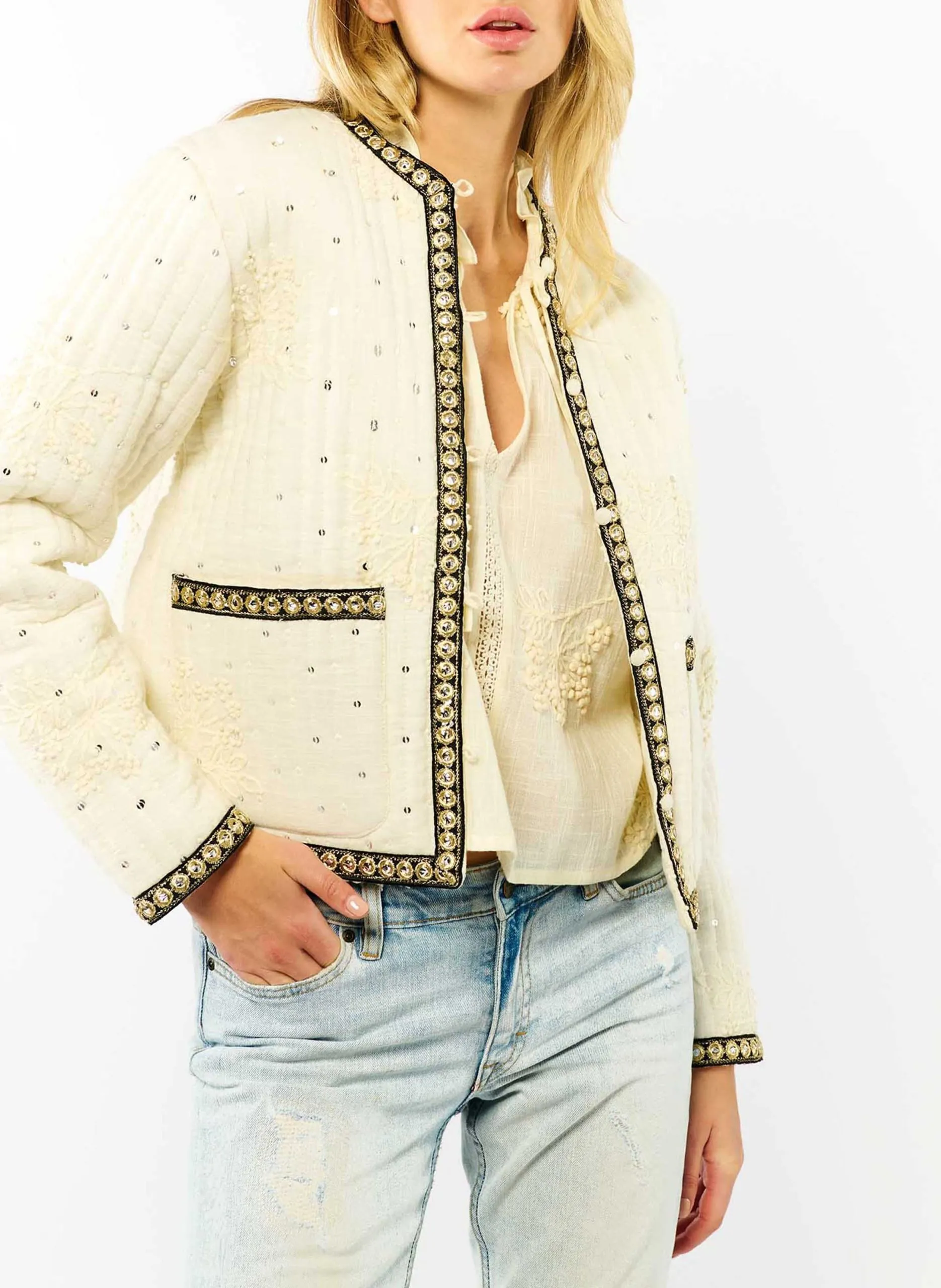 Veste droite en coton Blanc VALENTIN