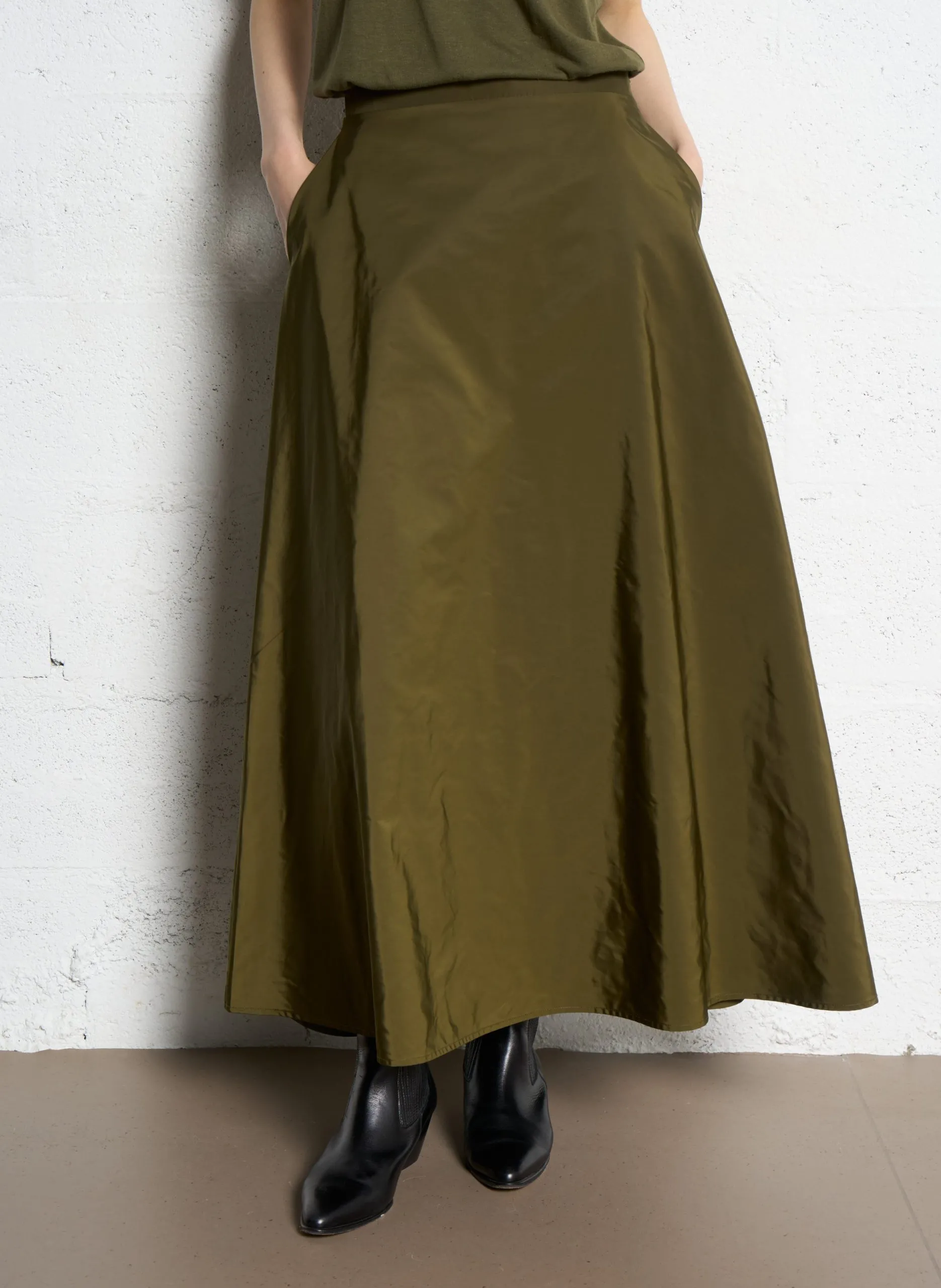 Jupe midi évasée Kaki