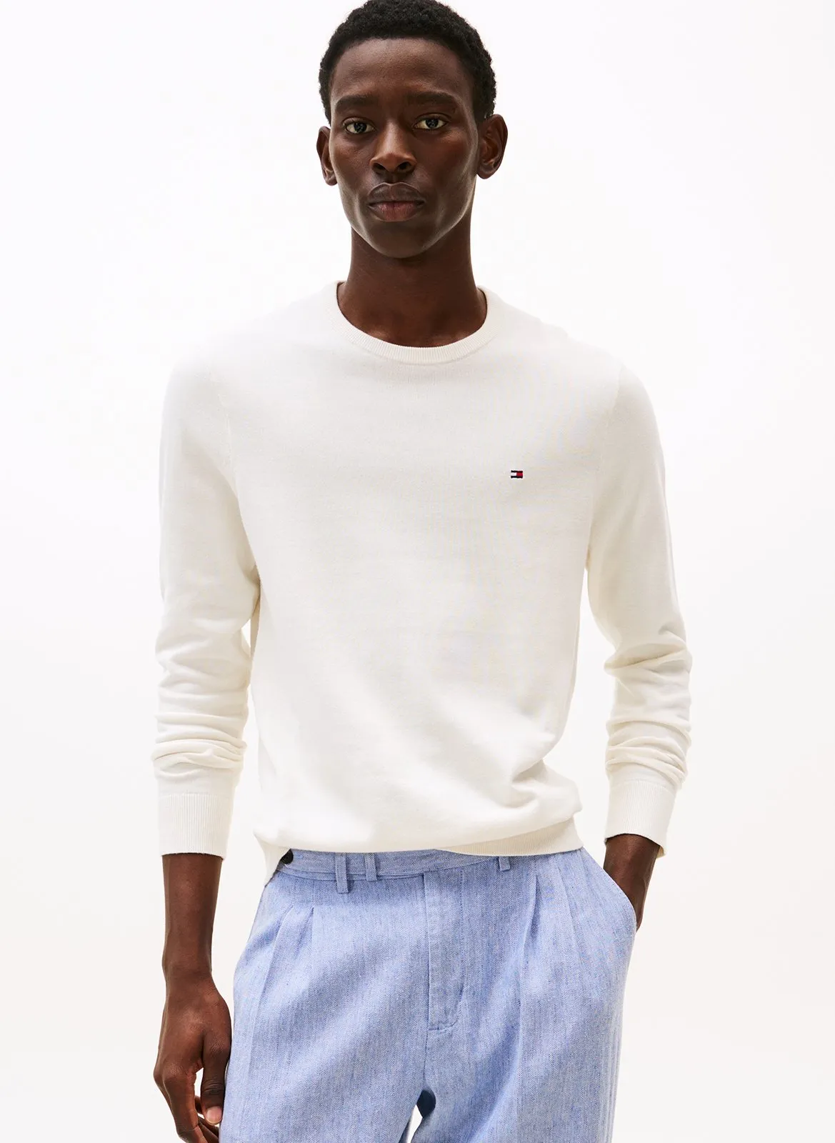 Pull col rond en coton Jaune