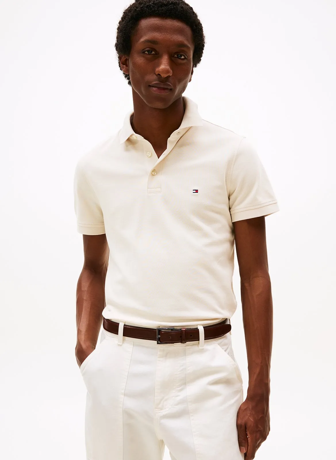 Polo slim-fit en coton bio Beige