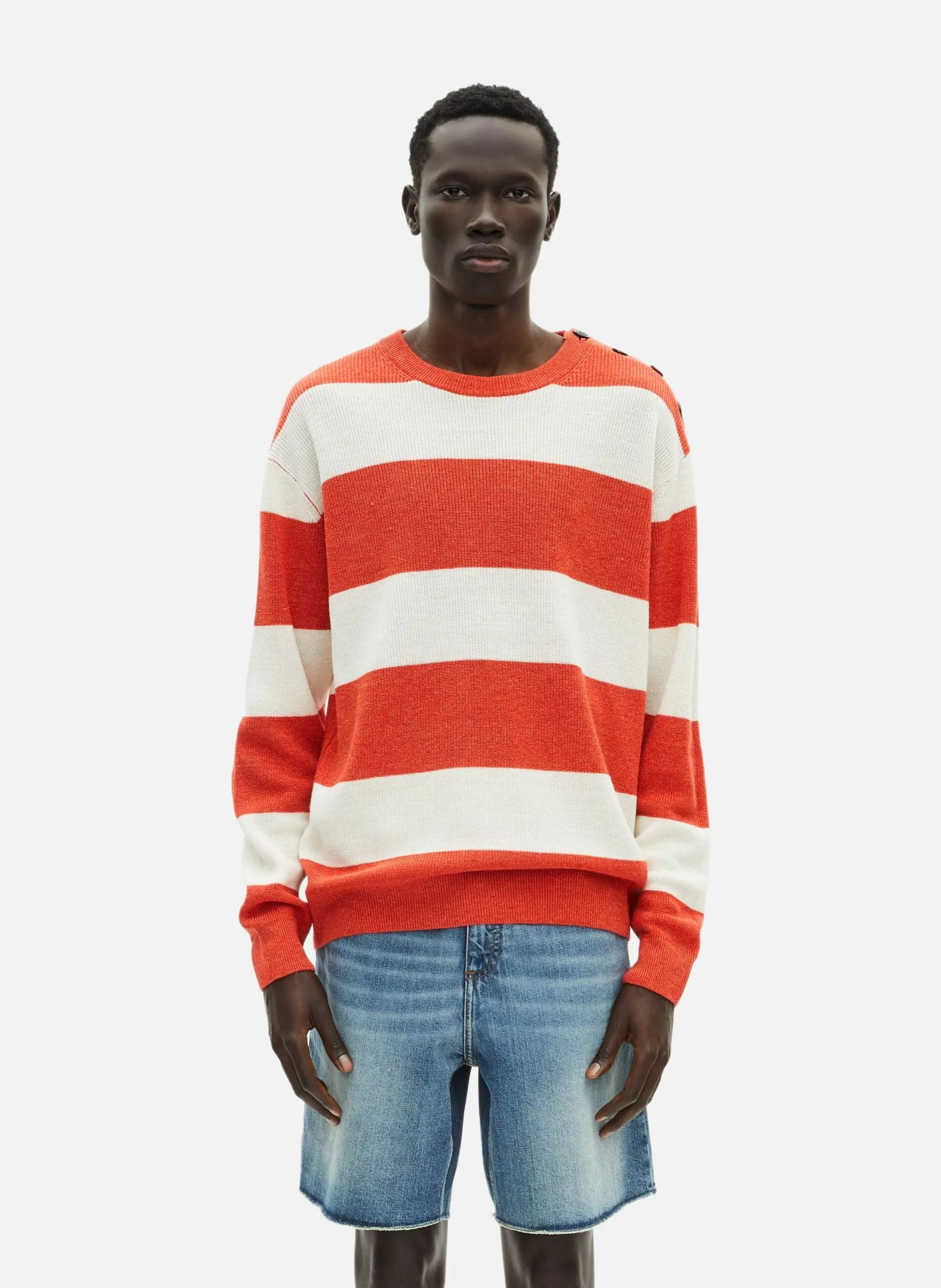 Pull en laine et lin à rayures Orange