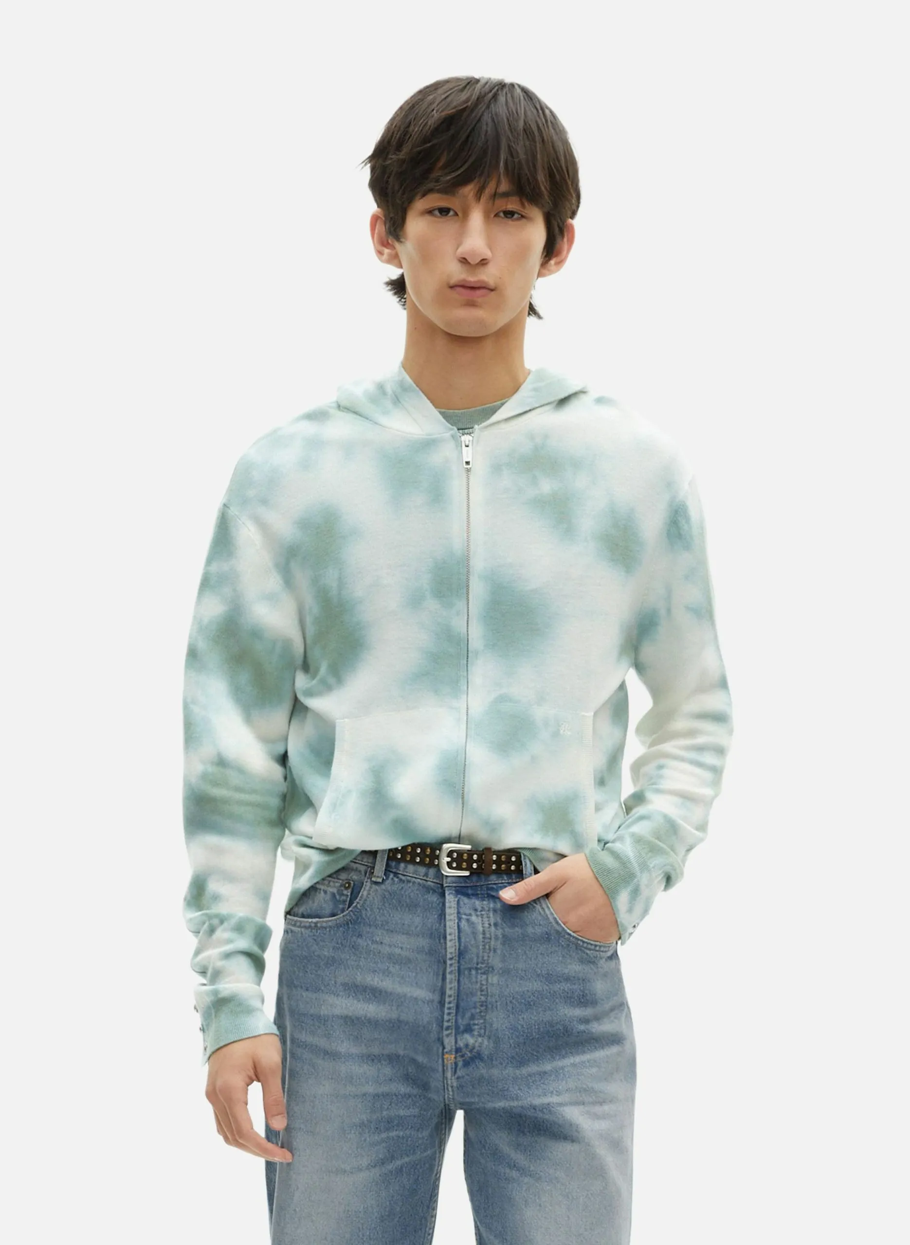 Cardigan en laine mérinos tie and dye Vert