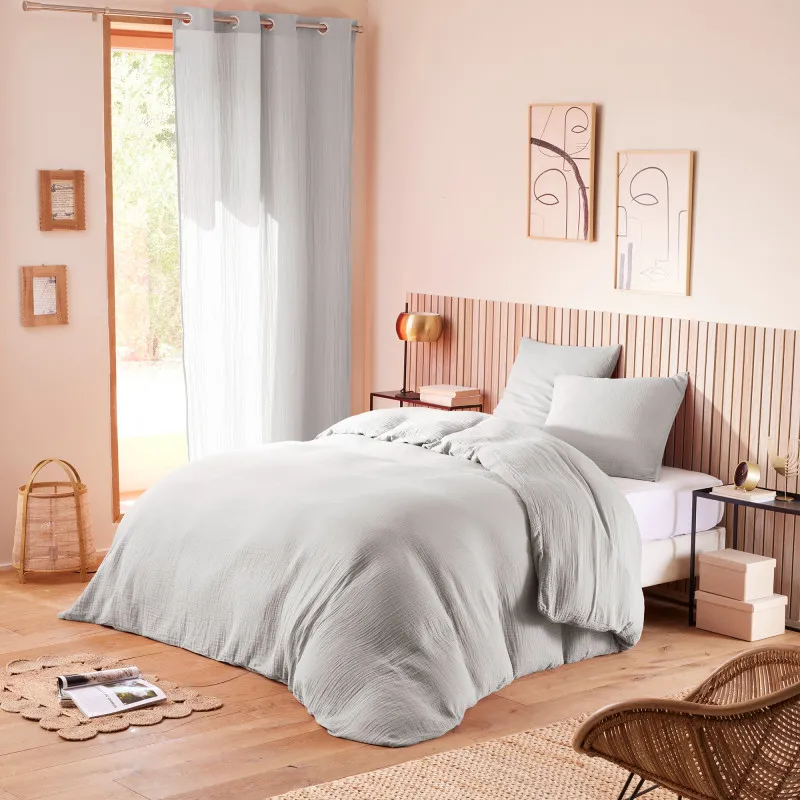 Parure de draps 4 pièces "noah" gaze de coton pour lit 2 places 160 cm Gris
