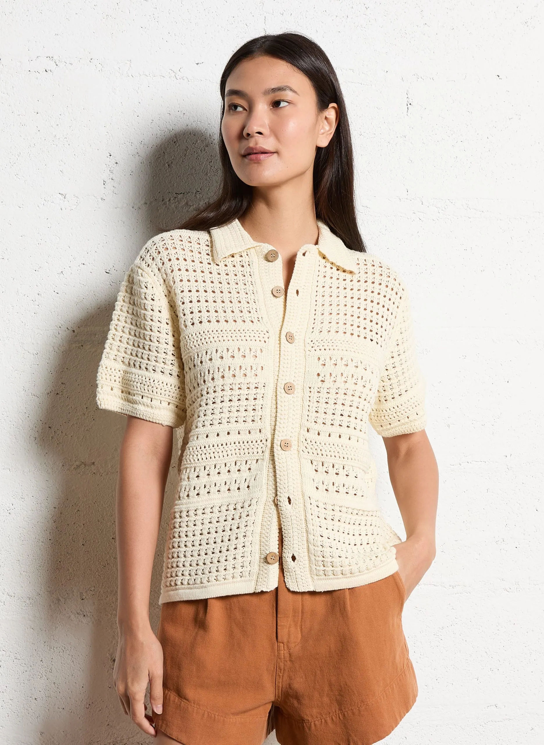 Top col chemise en crochet Blanc NOMADE