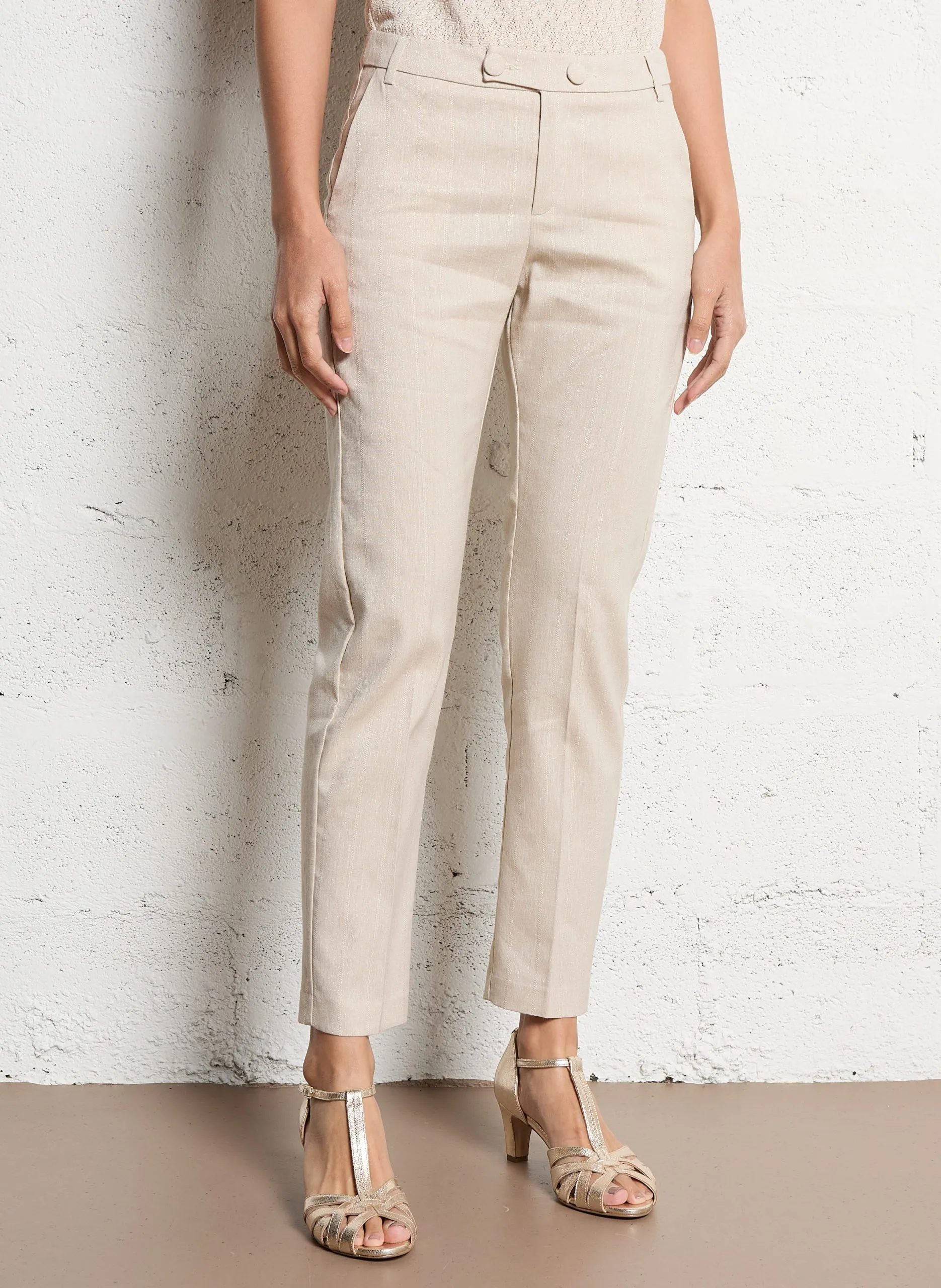 Pantalon slim rayé Blanc