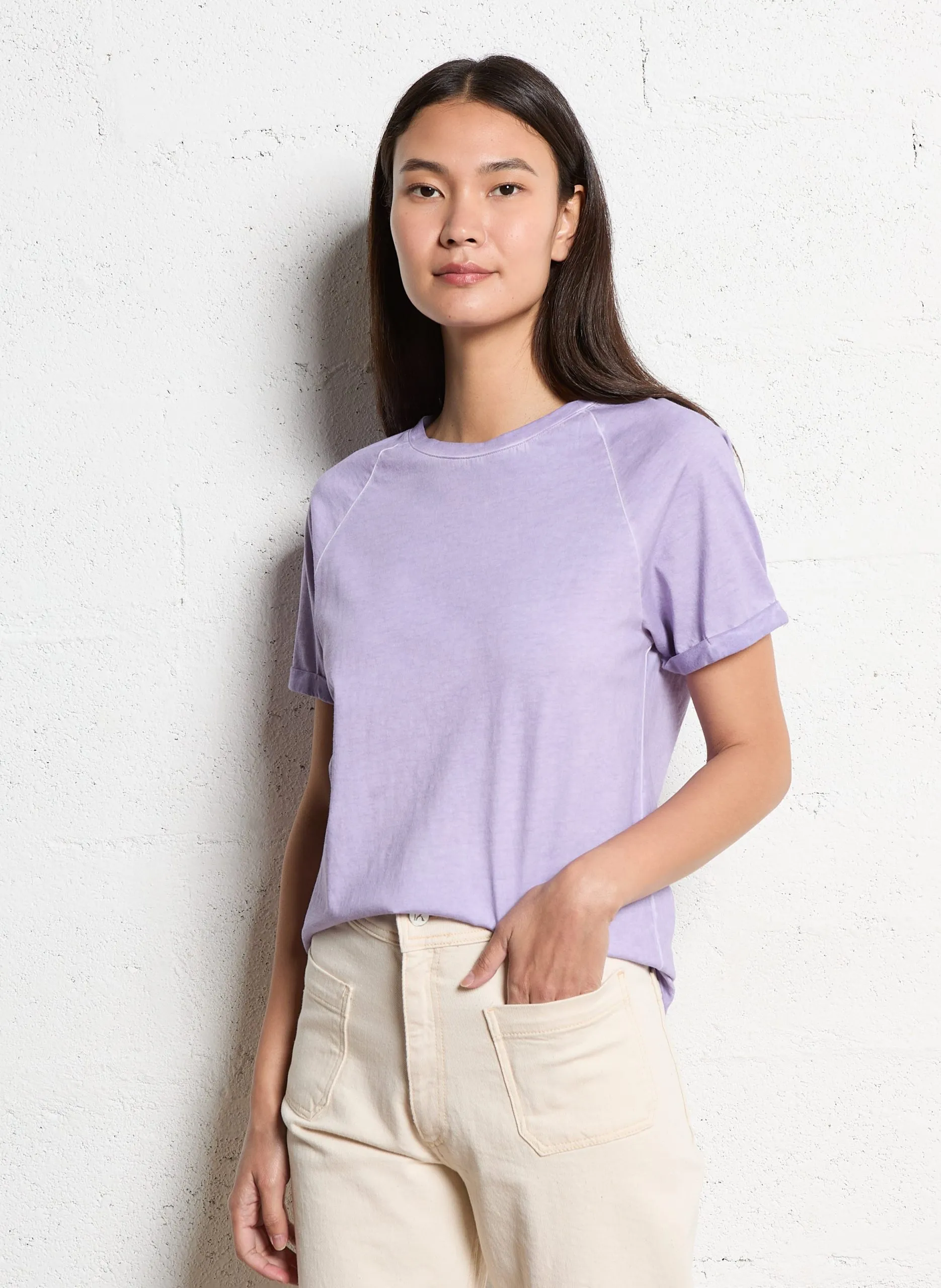 Tee-shirt col rond en coton Violet ALFRED