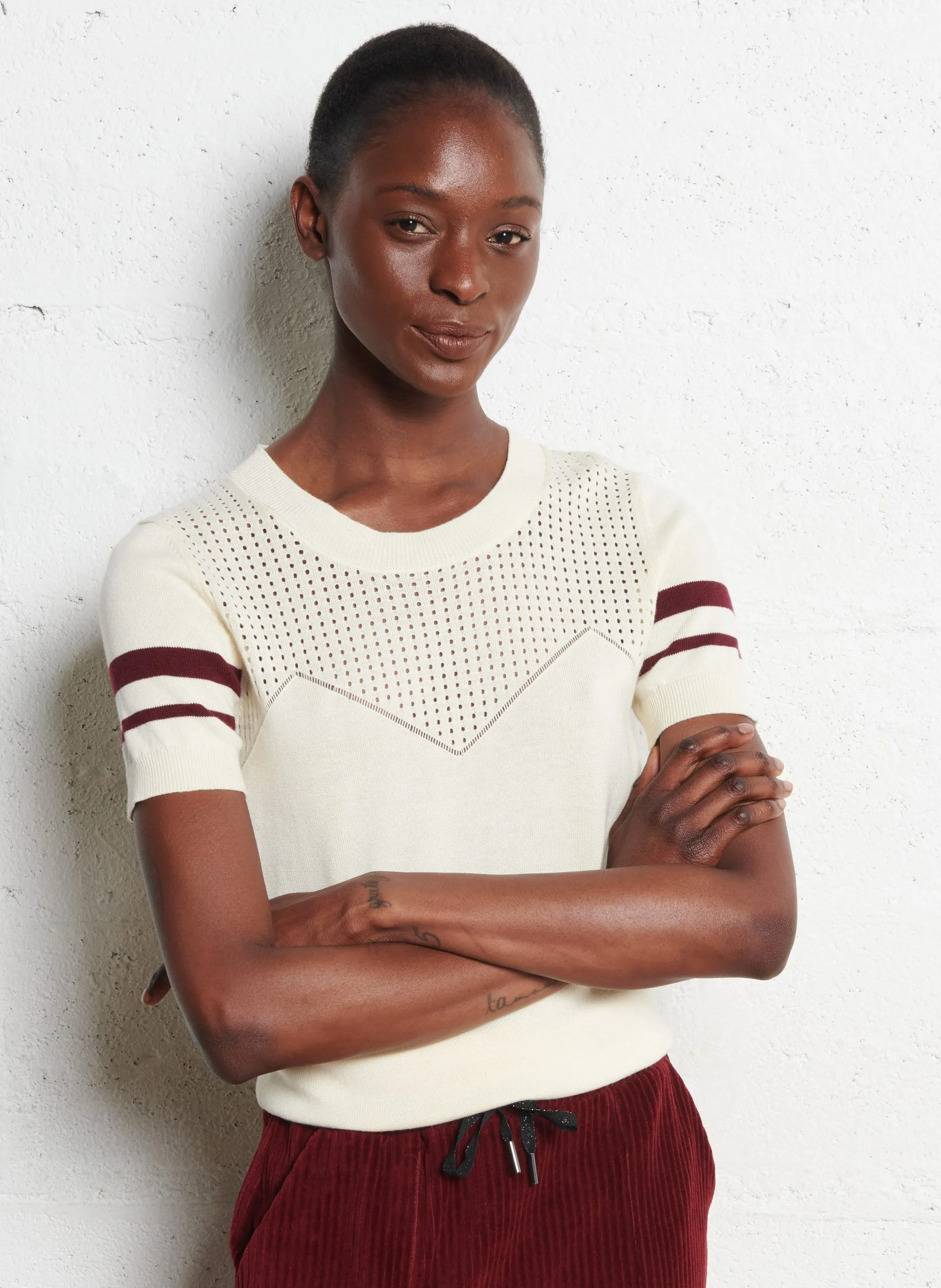 Pull ajusté en maille Blanc