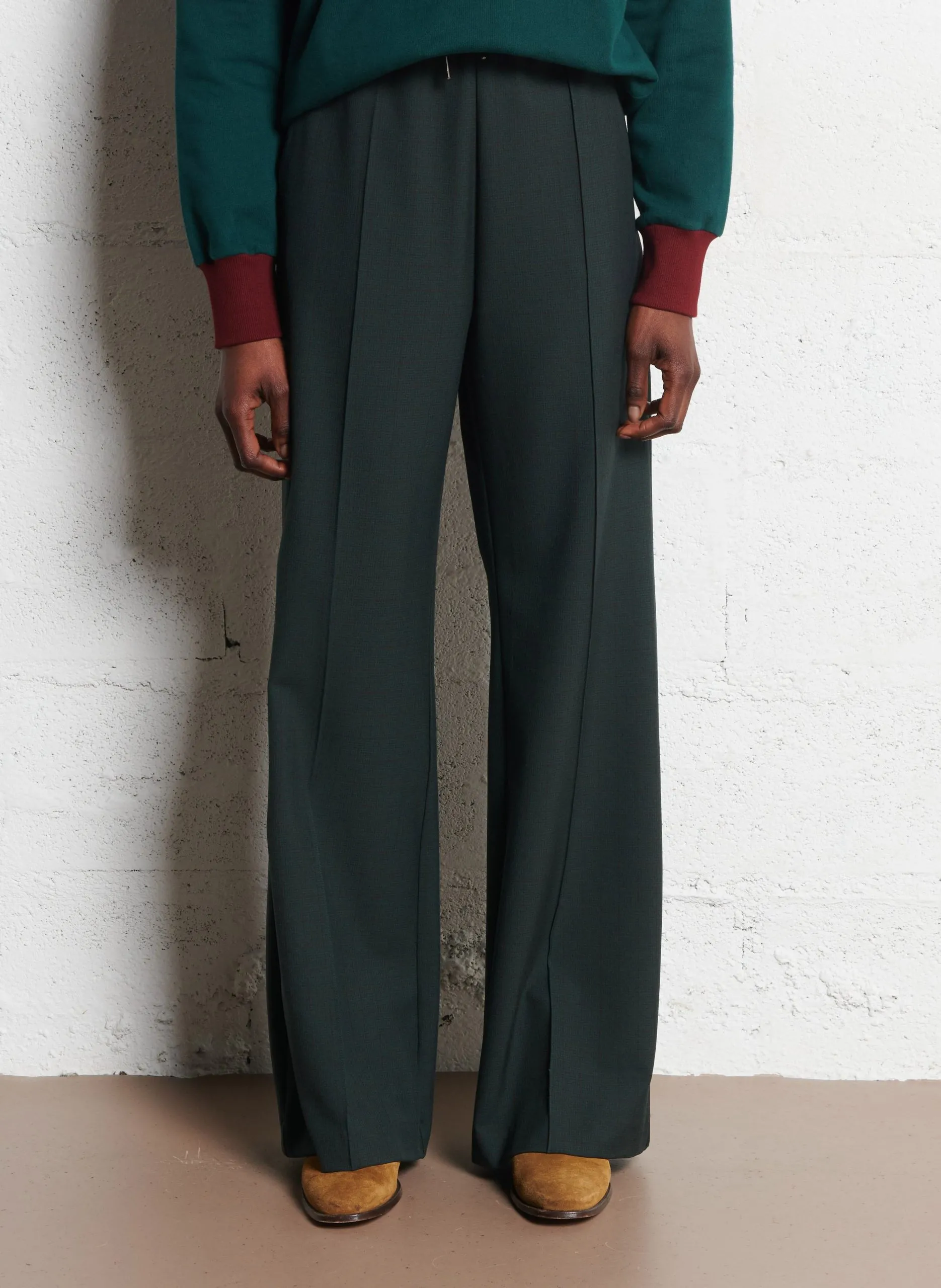 Pantalon large à carreaux Vert