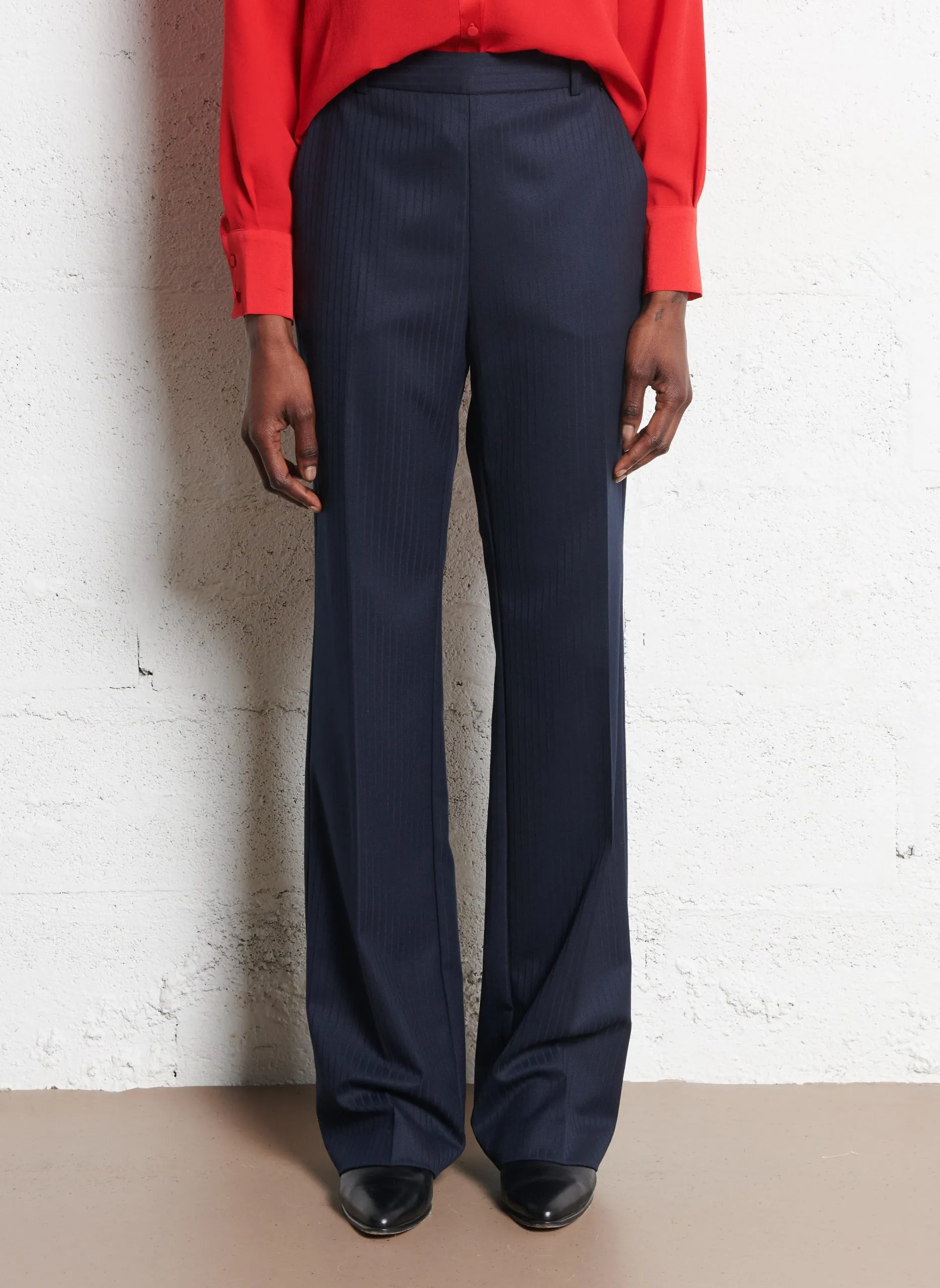 Pantalon droit à rayures Bleu