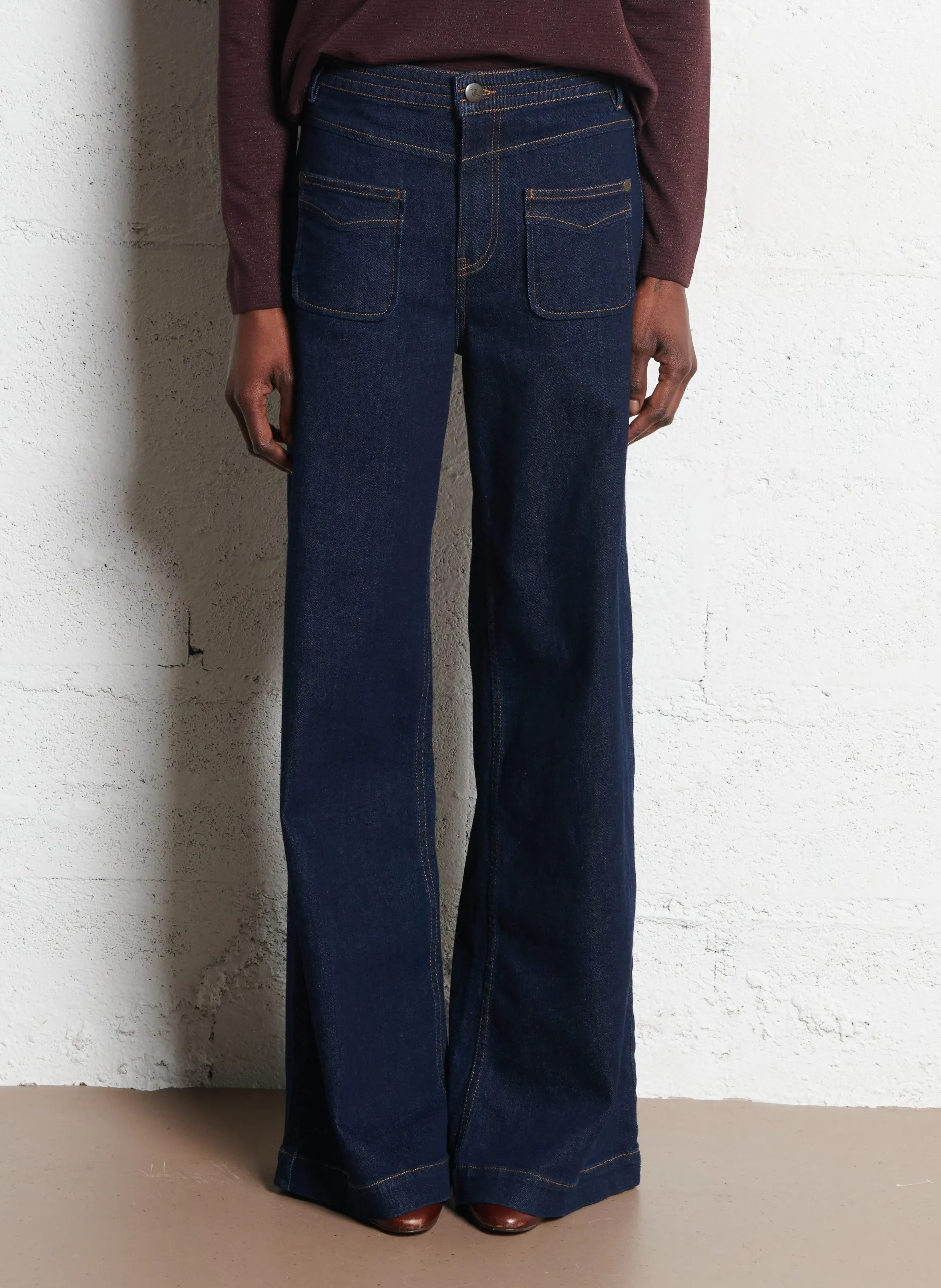 Jean flare en coton mélangé Bleu LE HAILEY