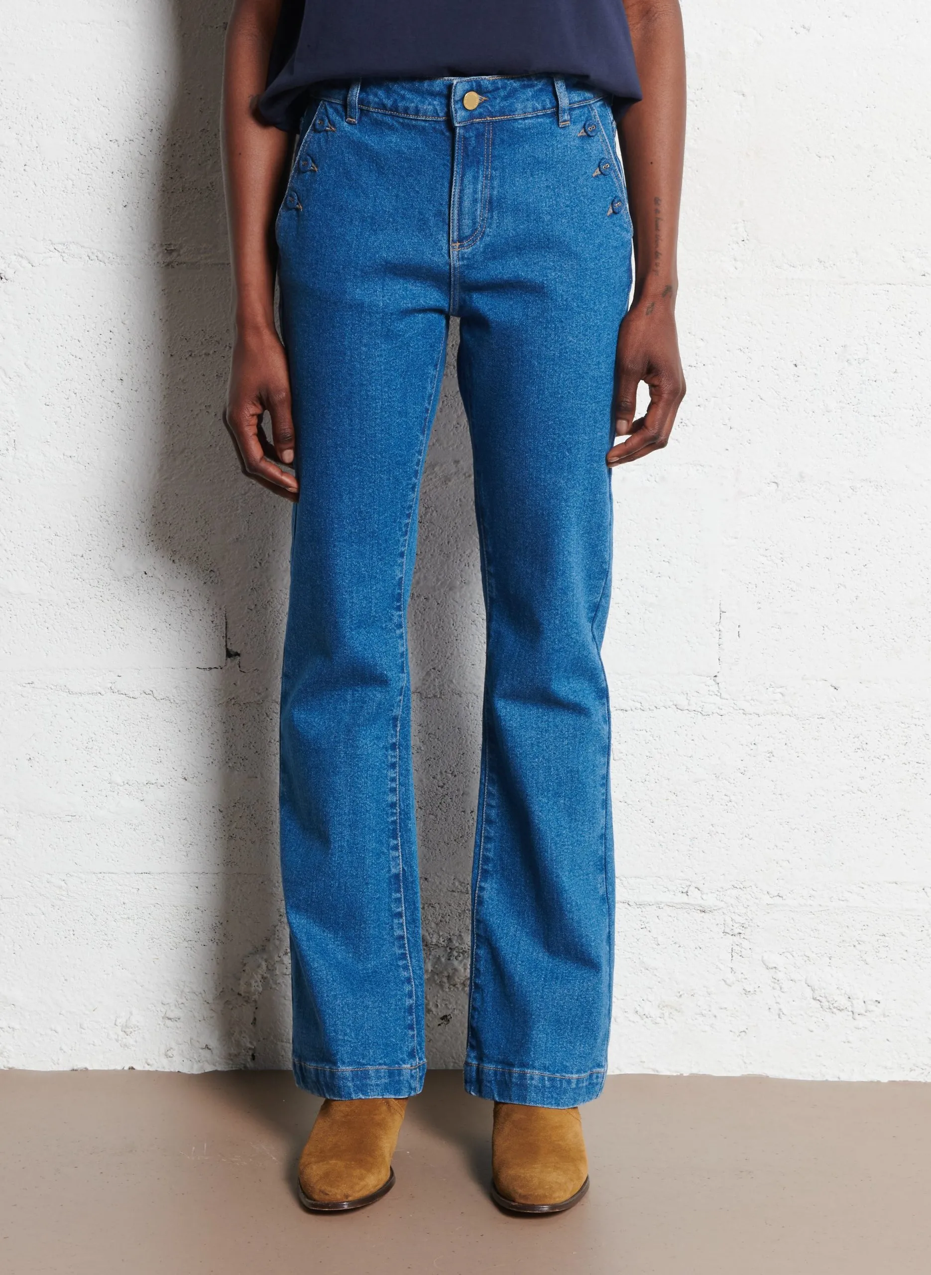 Jean flare en coton mélangé Bleu