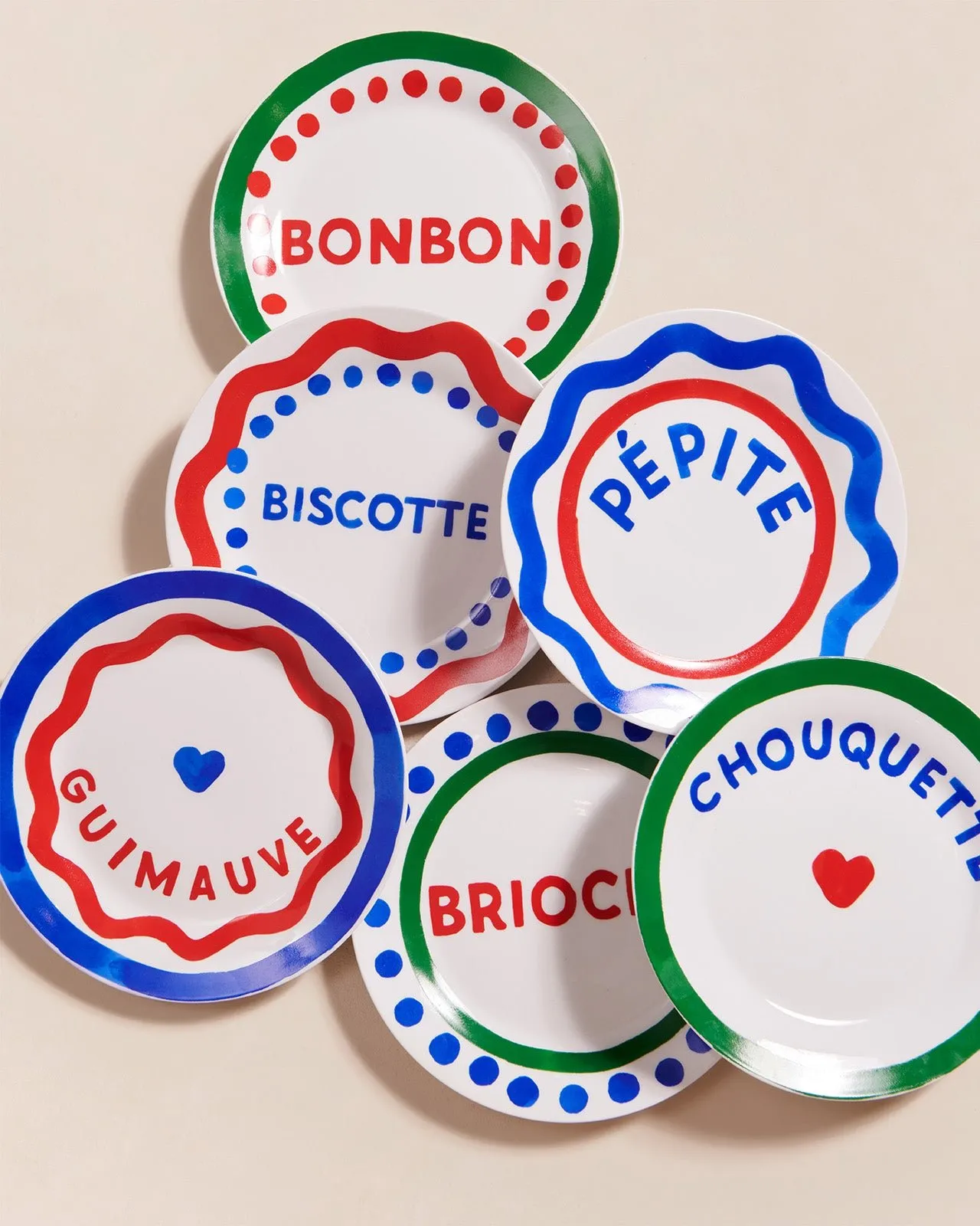 Le lot de 6 assiettes à dessert pépites en porcelaine Multicolore