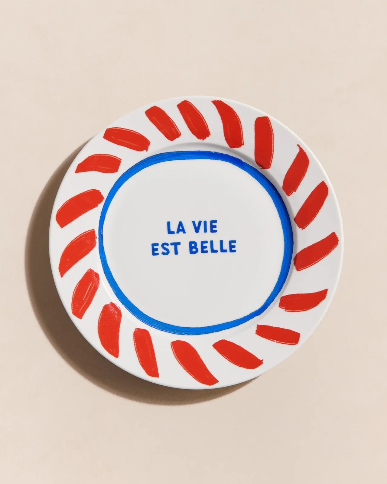 L'assiette la vie est belle en porcelaine Blanc