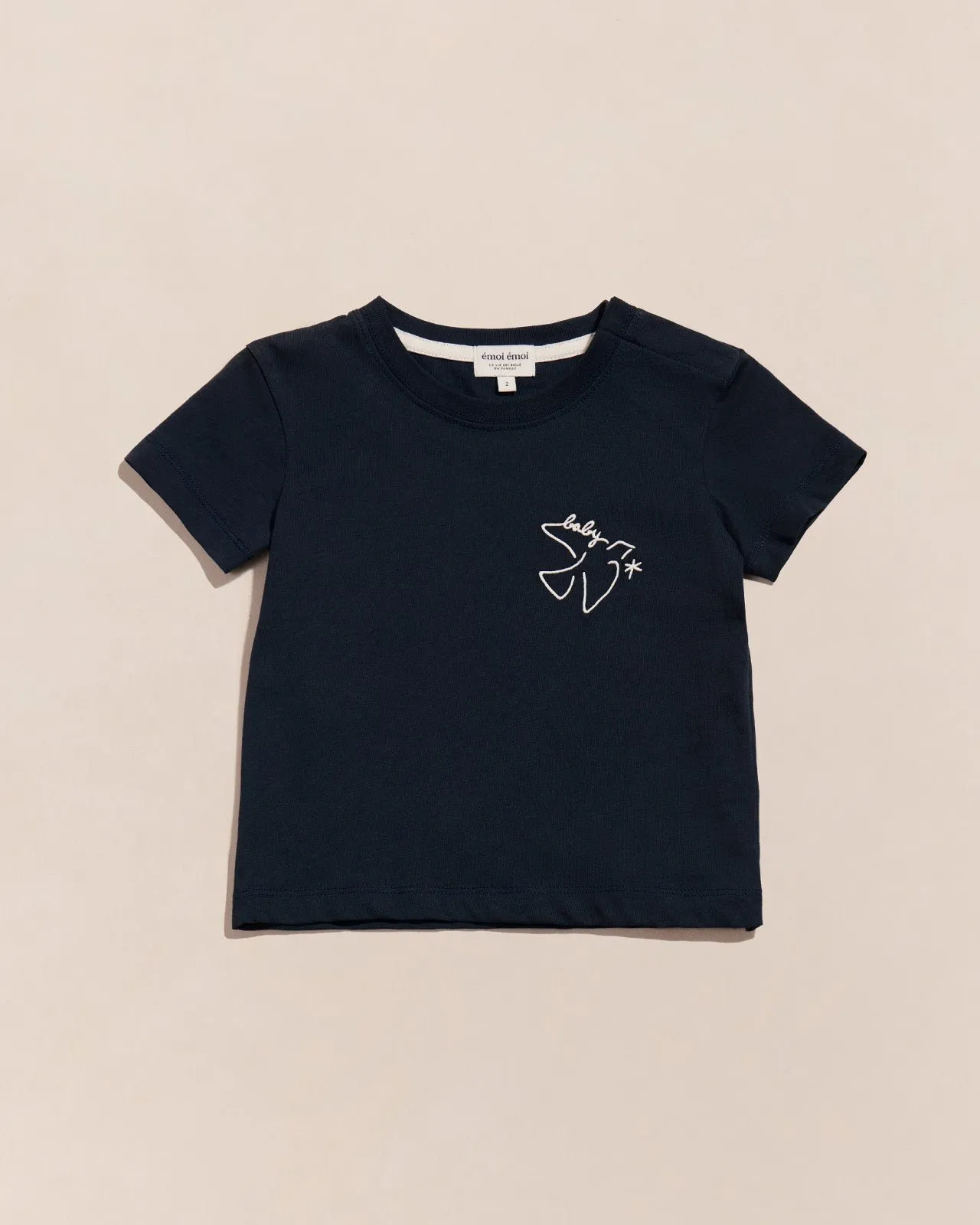 Le t-shirt brodé baby bird en coton bio Bleu