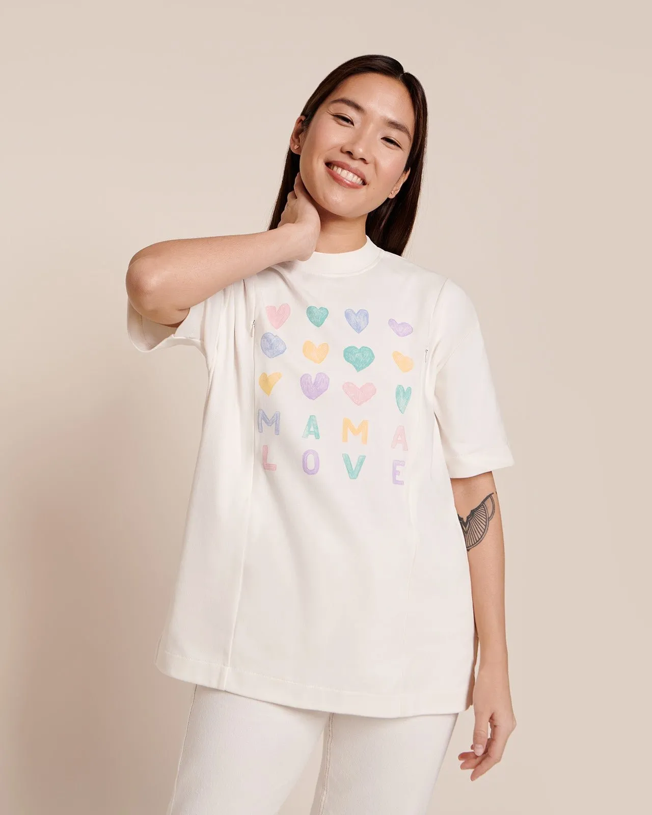 Le t-shirt allaitement mama love en coton bio Blanc