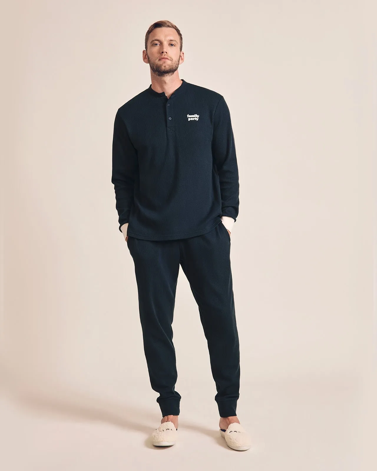 Le pyjama family party en coton bio nid d'abeille Bleu