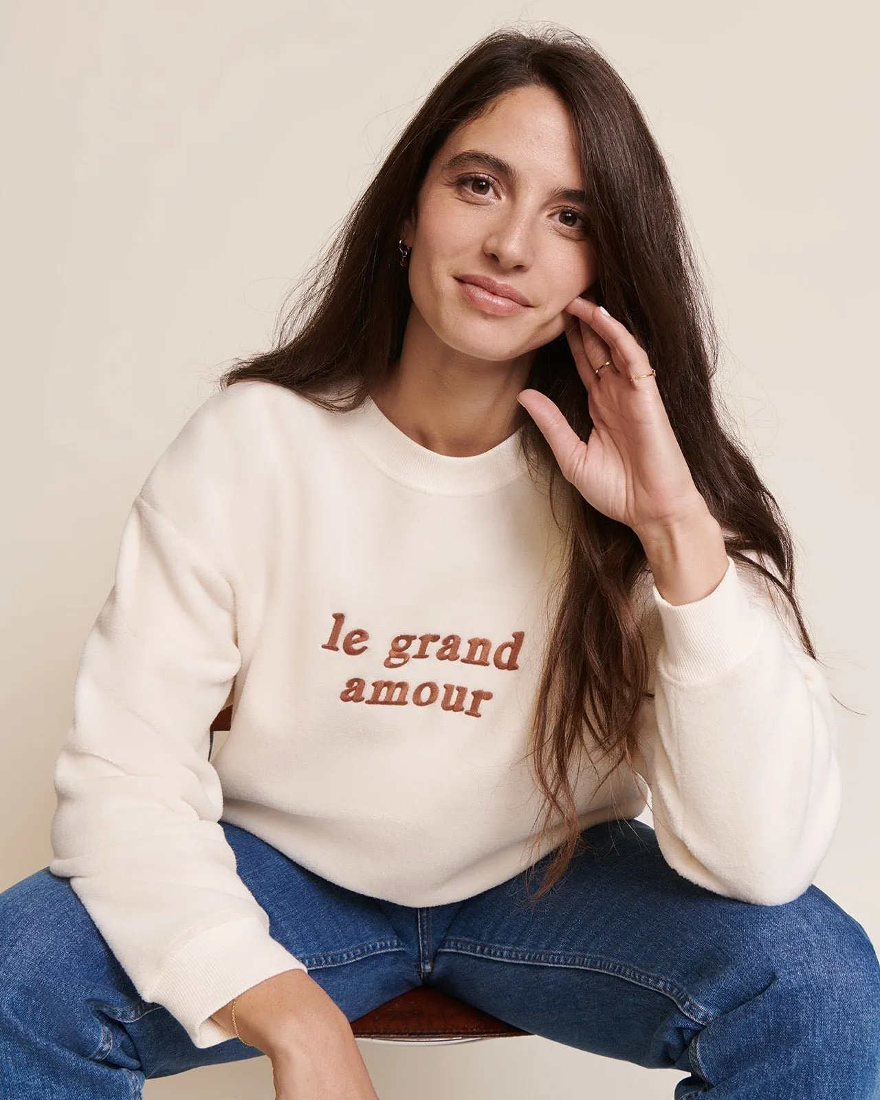 Le sweat le grand amour en polaire recyclée Blanc