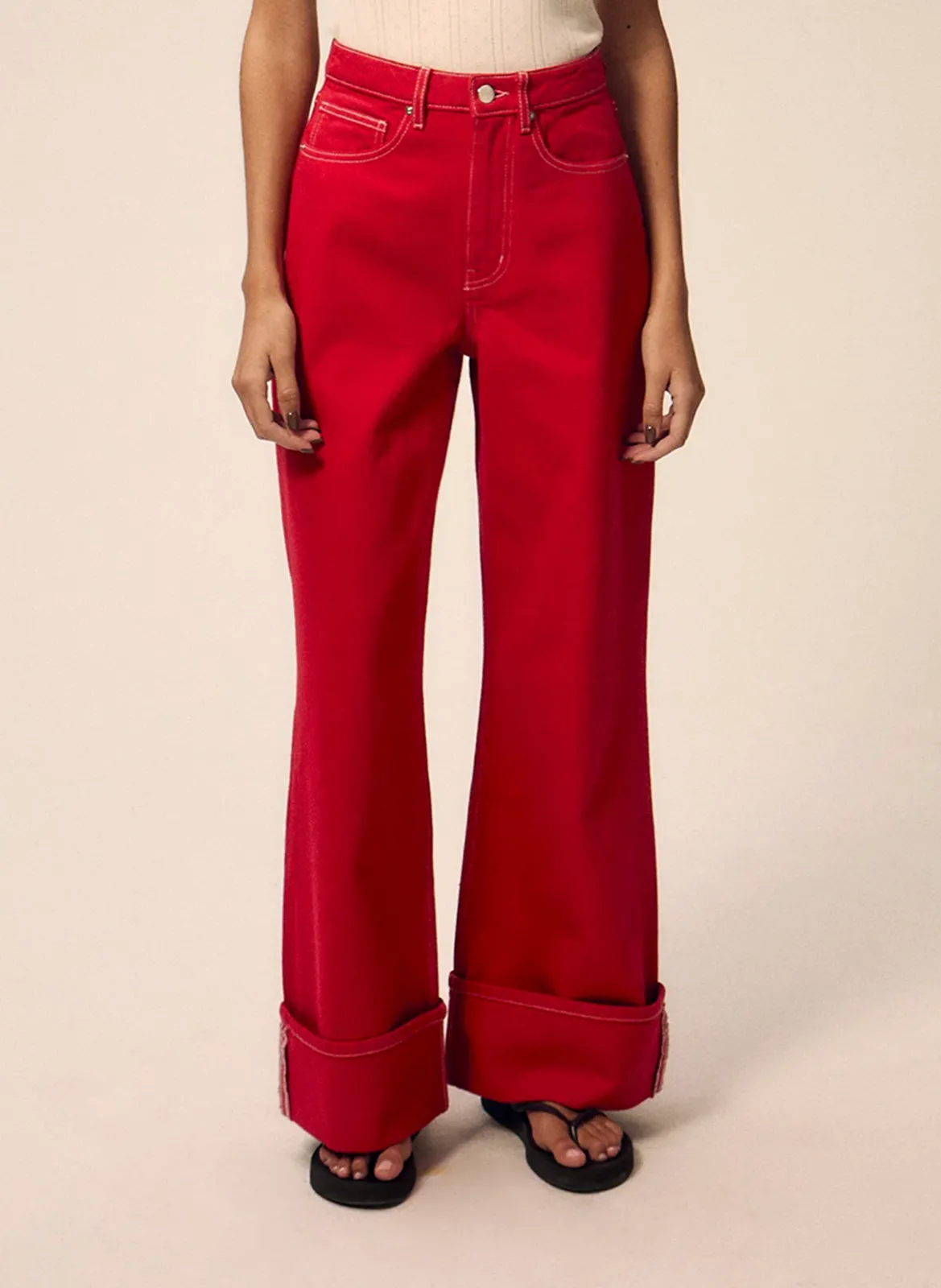 Pantalon large taille haute Rouge MARWA