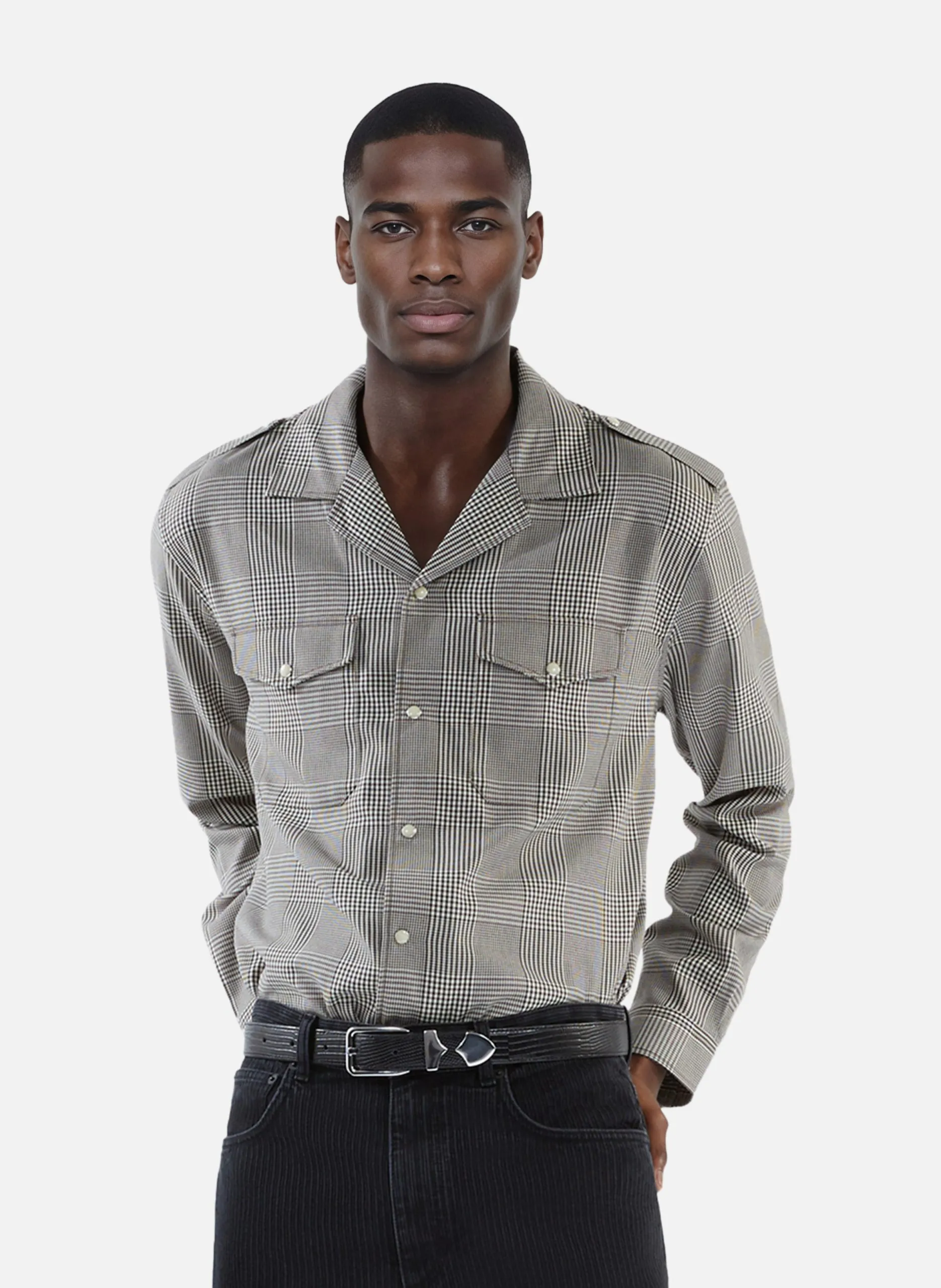 Chemise imprimée prince de galles Noir