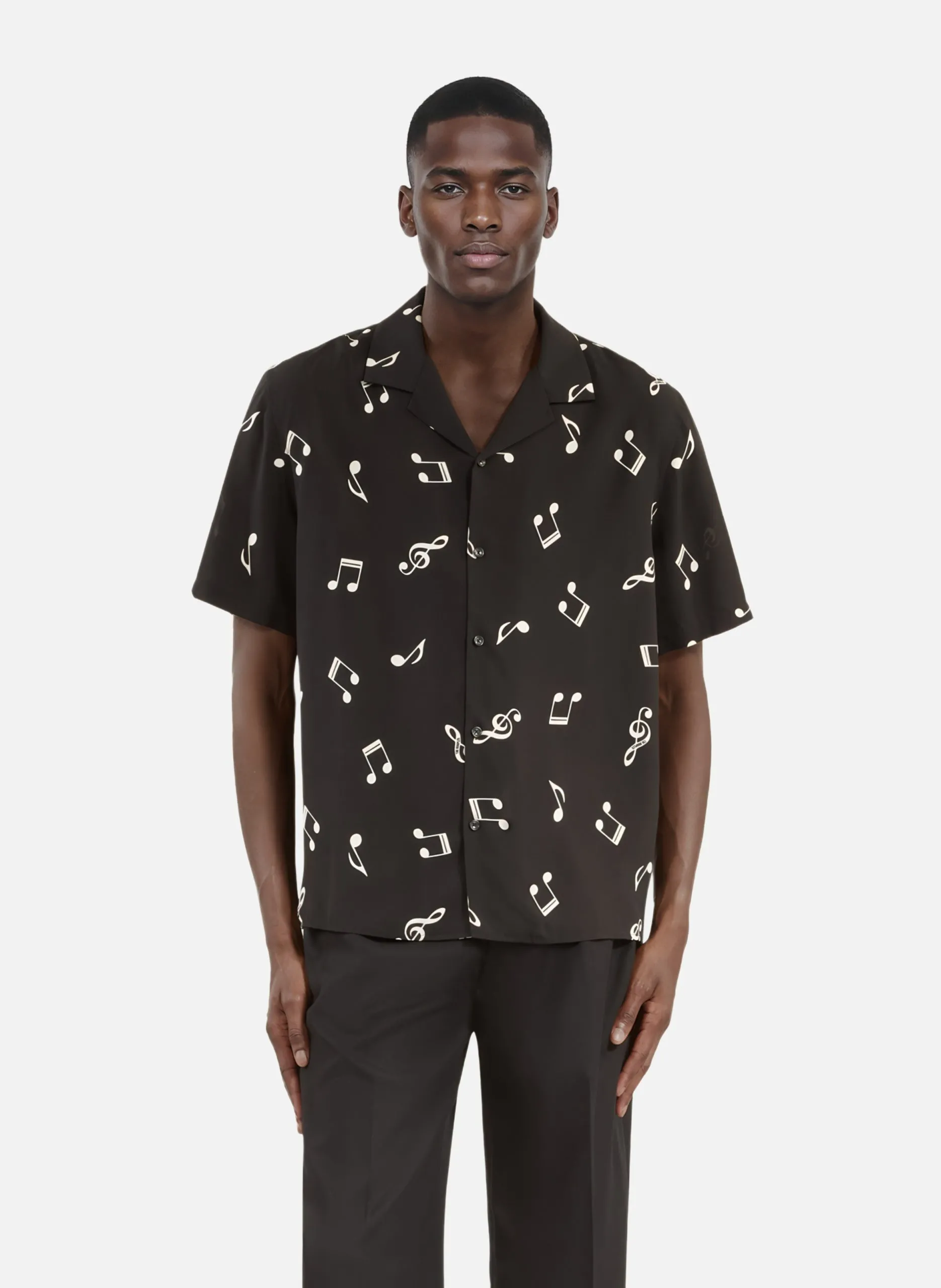 Chemise manches courtes imprimé musique Noir