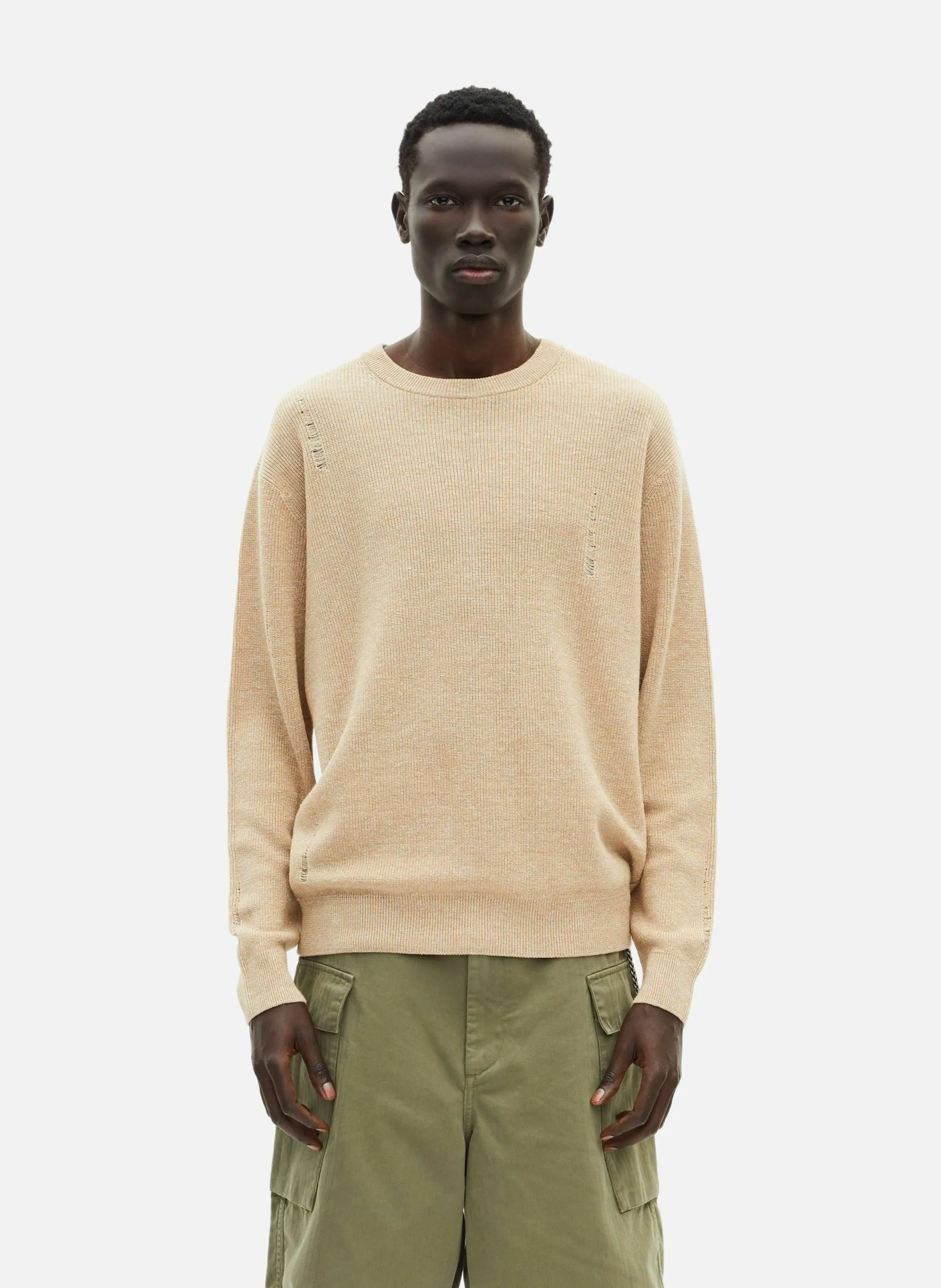 Pull en laine et lin Beige