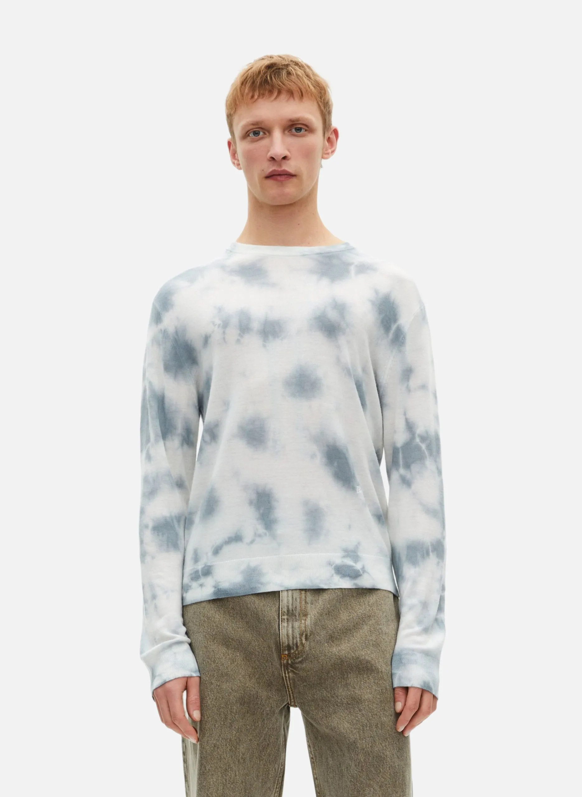 Pull en laine mérinos tie and dye Bleu