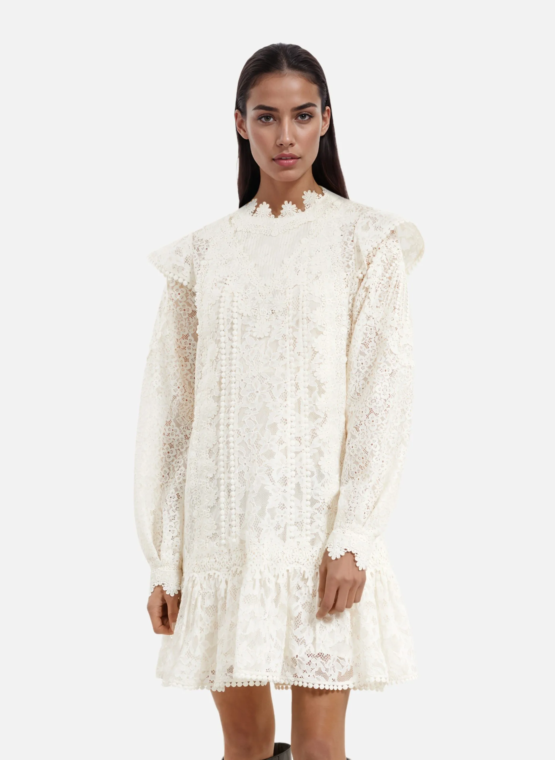 Robe courte en dentelle Beige