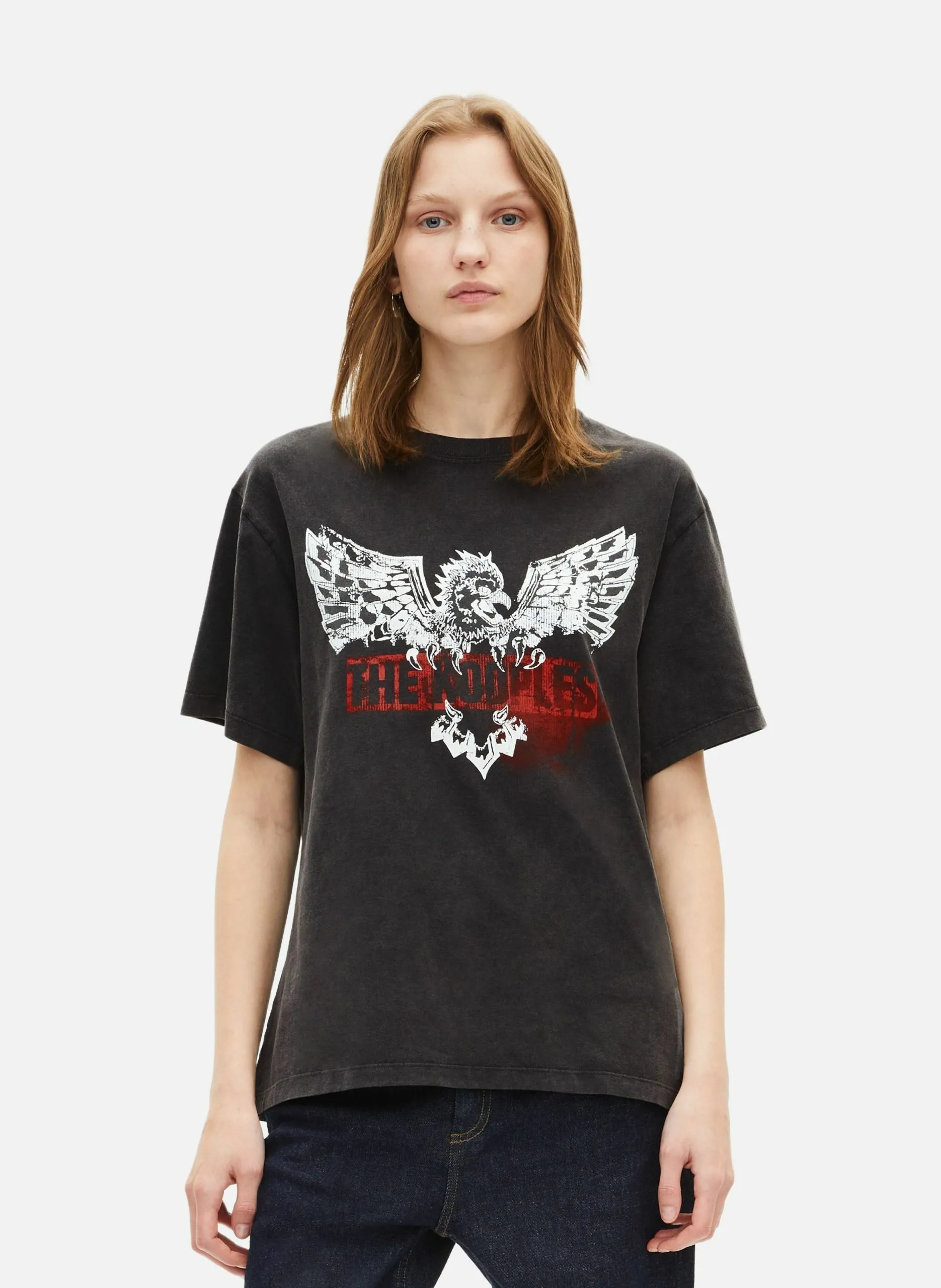 T-shirt femme sérigraphie délavé Noir