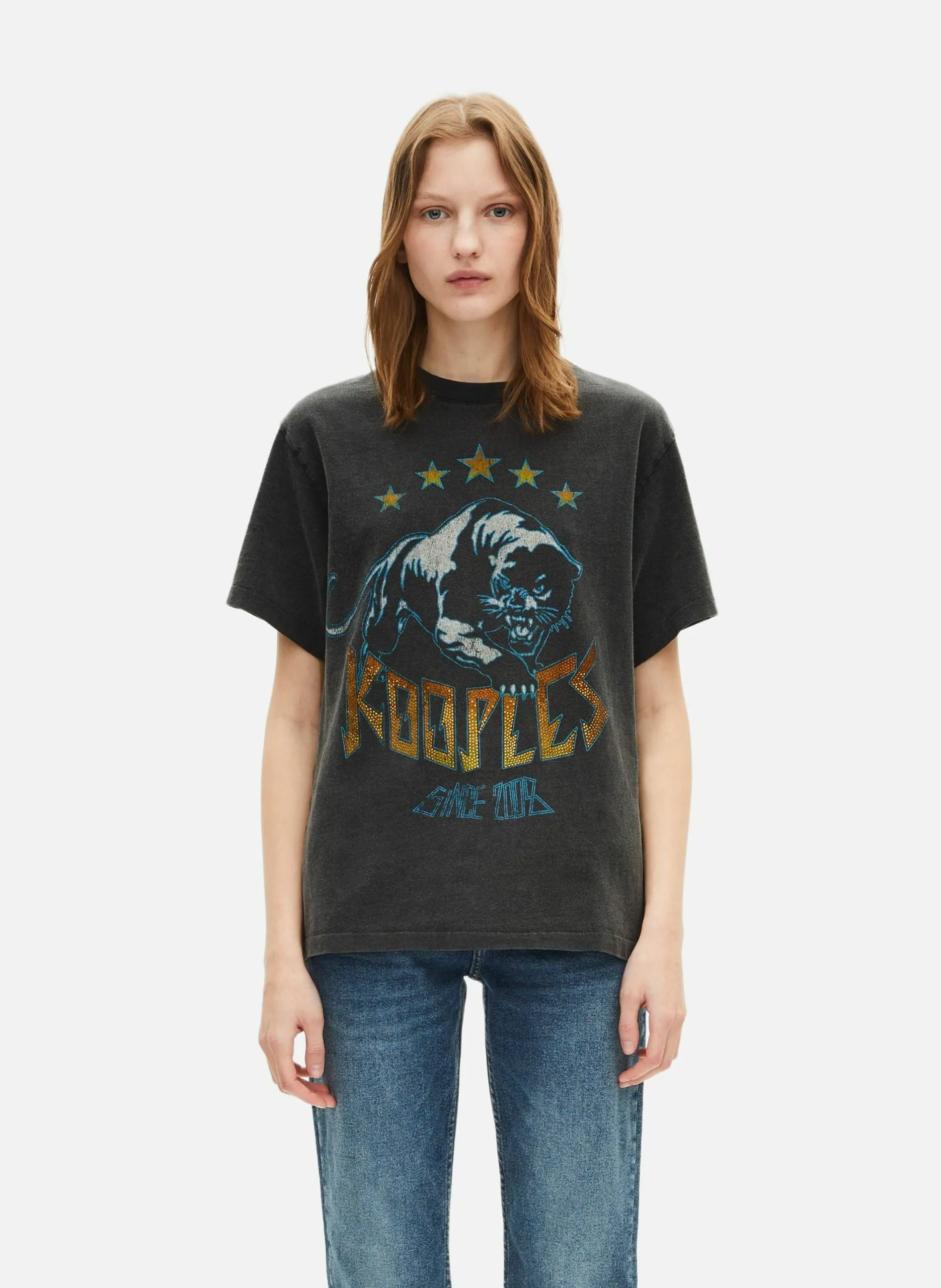 T-shirt sérigraphie délavé Noir