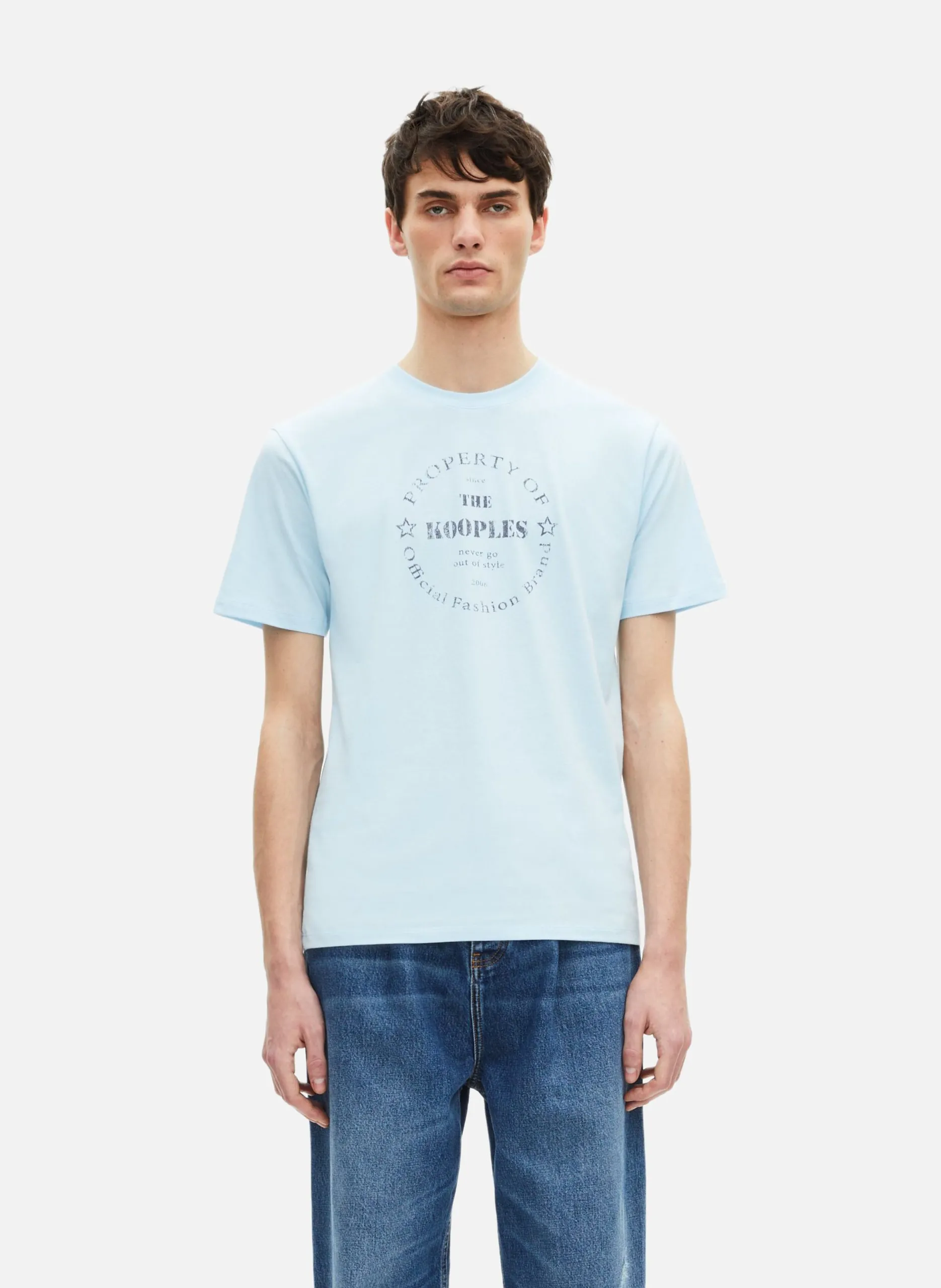 T-shirt coupe droite à sérigraphie Bleu