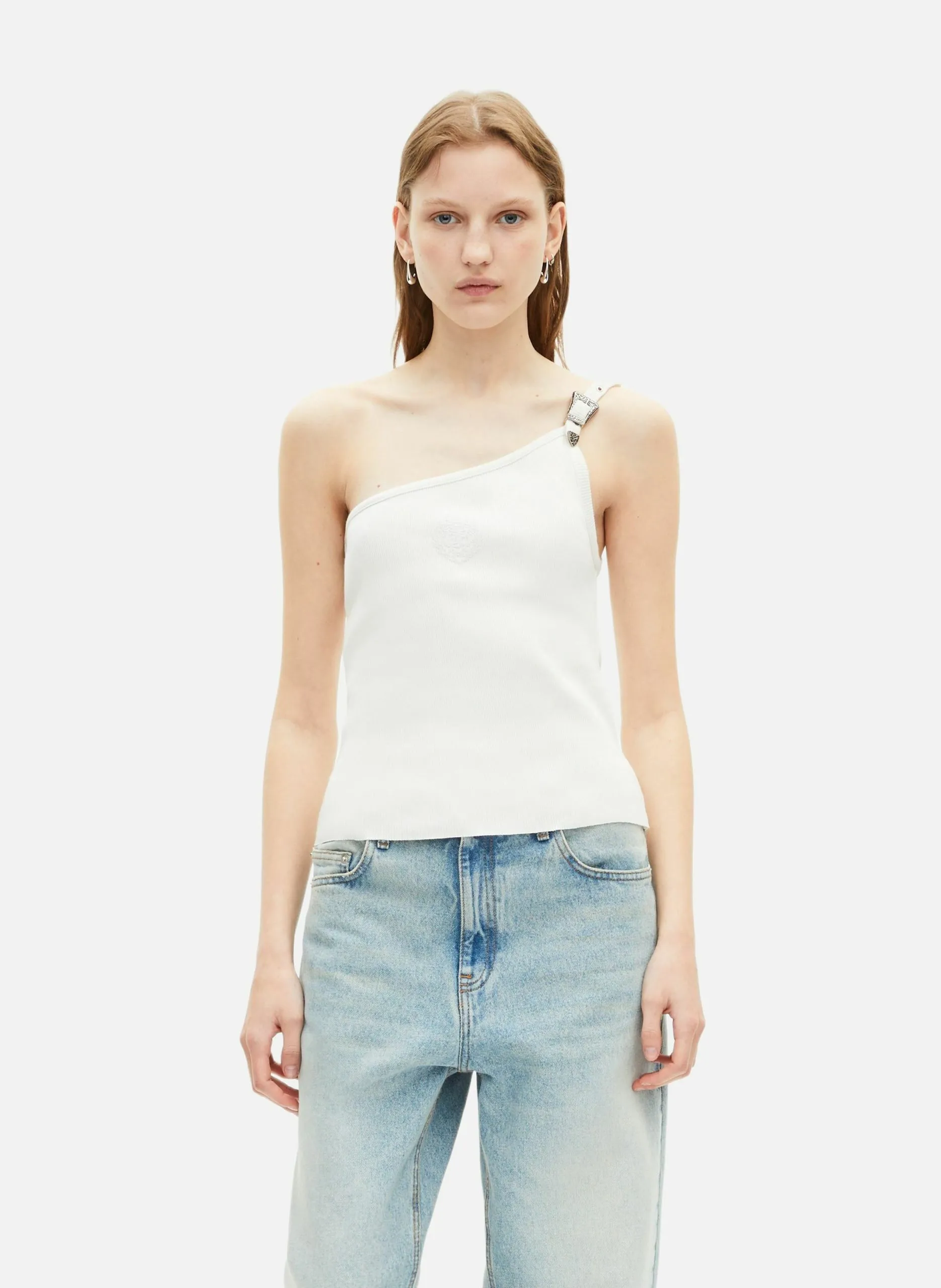 Débardeur asymétrique côtelé Beige