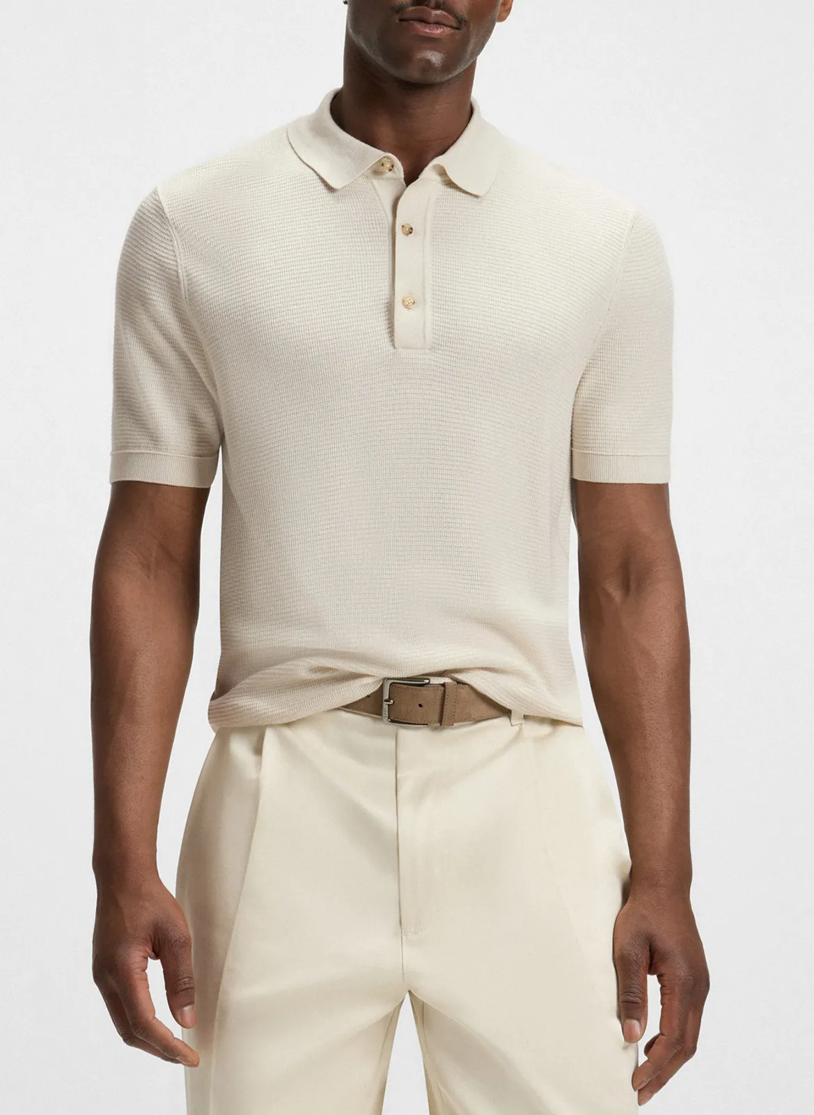 Polo regular-fit en coton mélangé Blanc