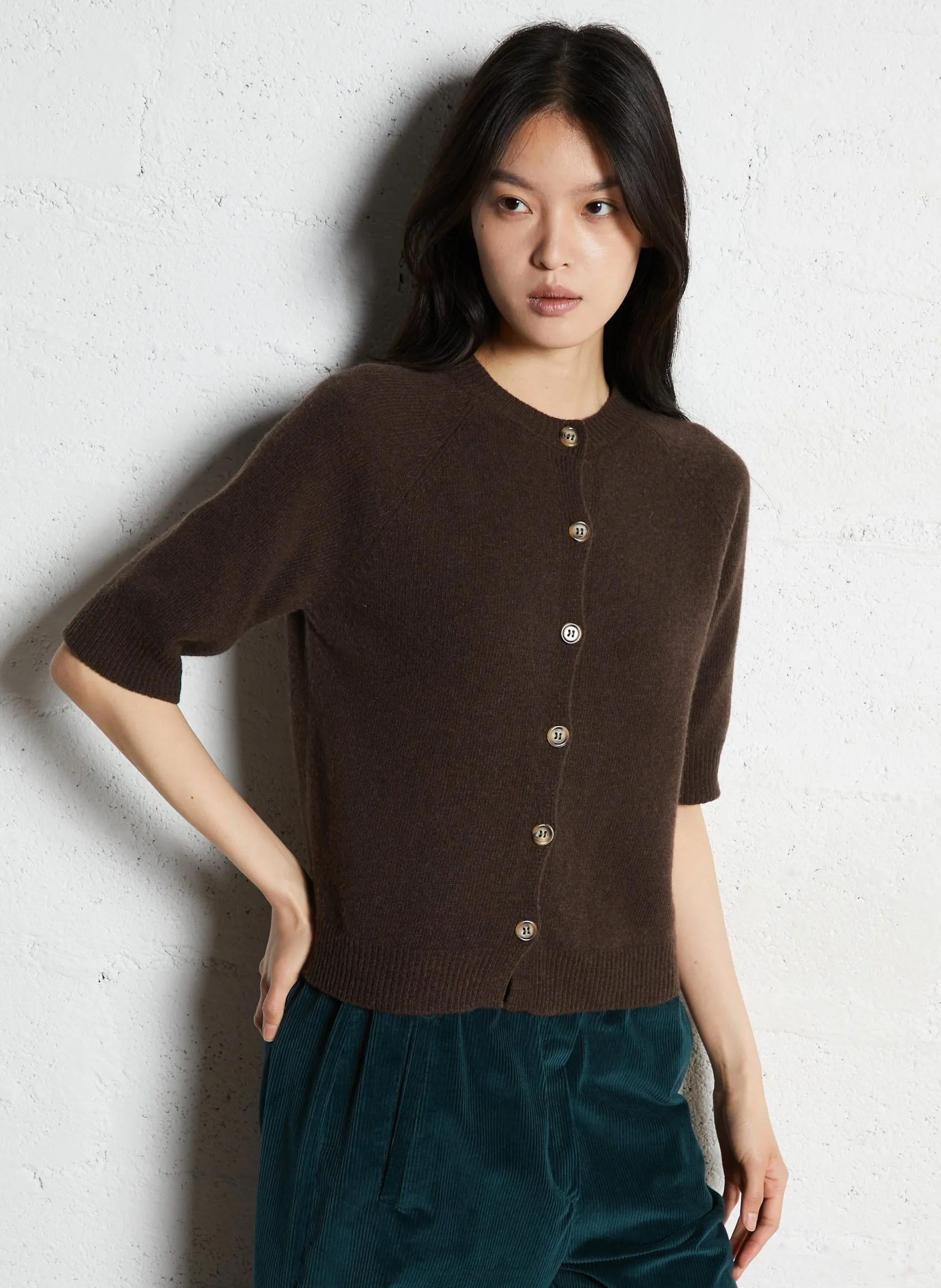 Gilet droit en laine mélangée Marron SERGE