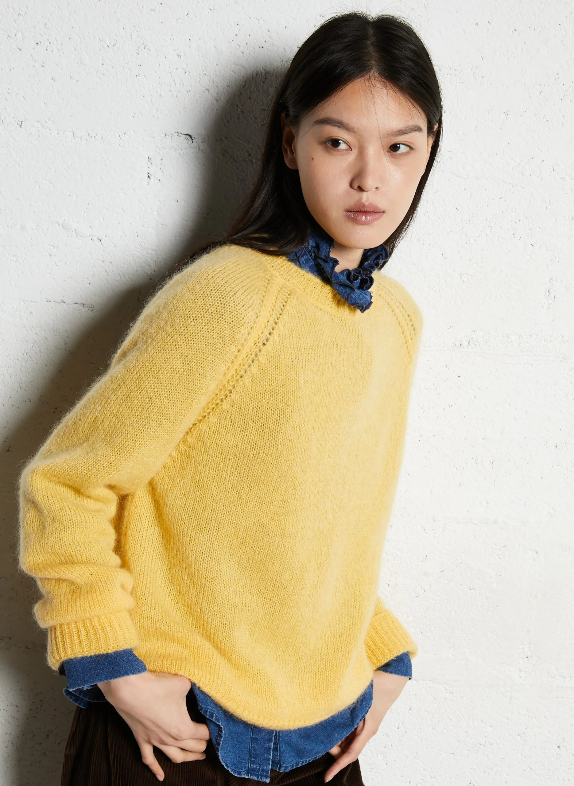 Pull droit en mohair mélangé Jaune KARL