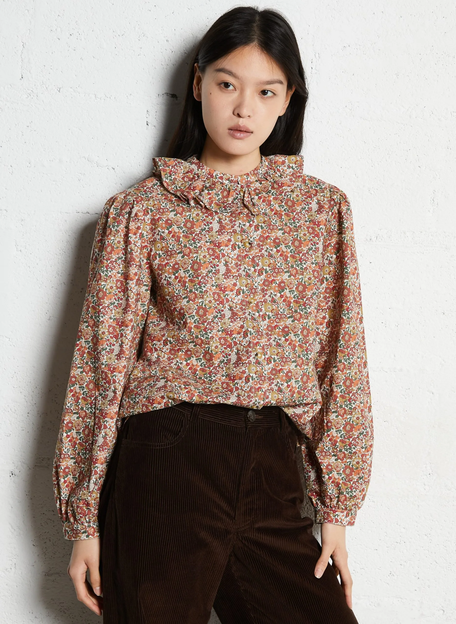 Chemise droite en coton imprimé Rouge CELESTE