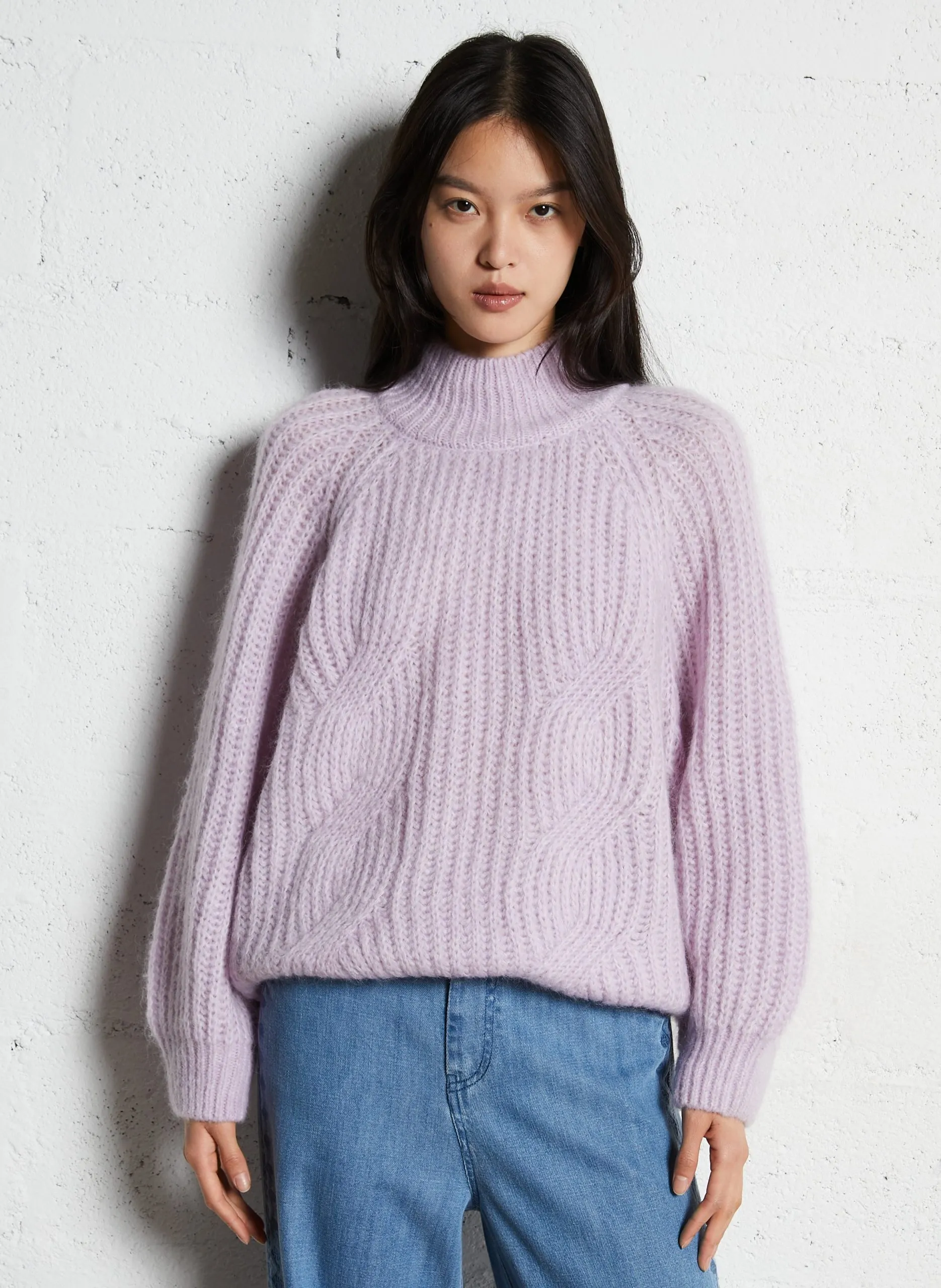 Pull manches longues en maille unie Violet SALINNA