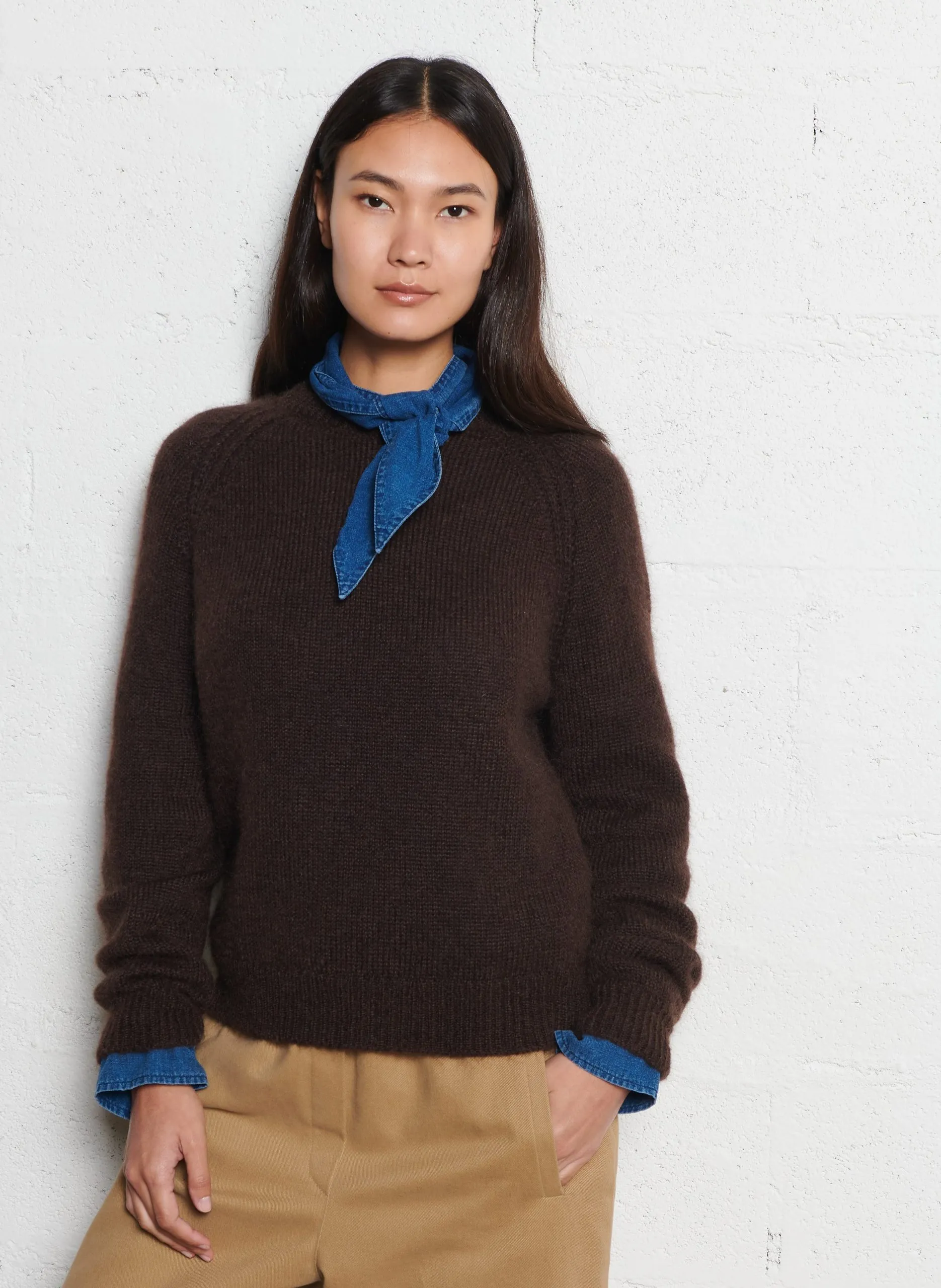 Pull droit en mohair mélangé Marron KARL