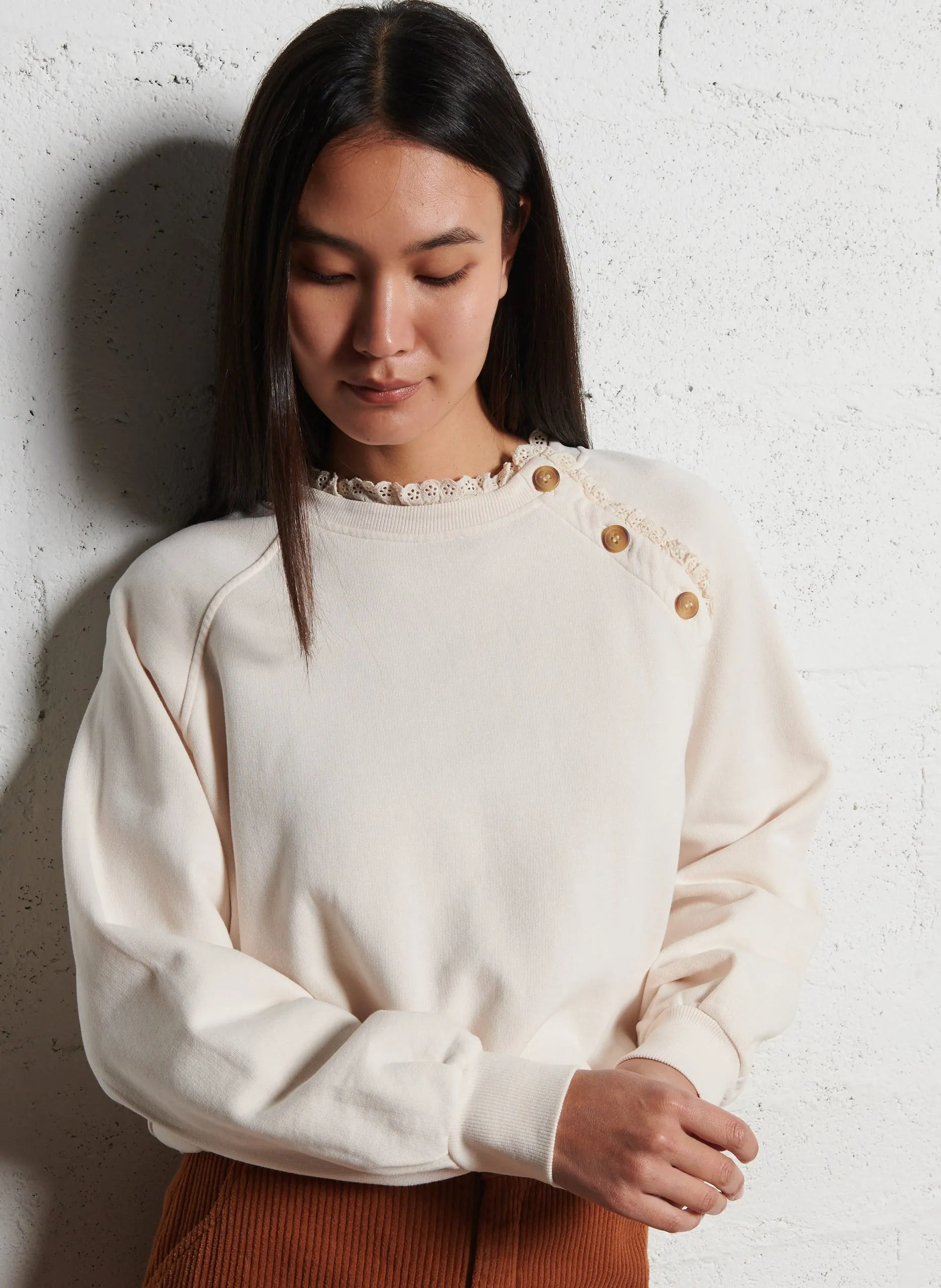 Sweat col rond en coton bio Beige CHERRY