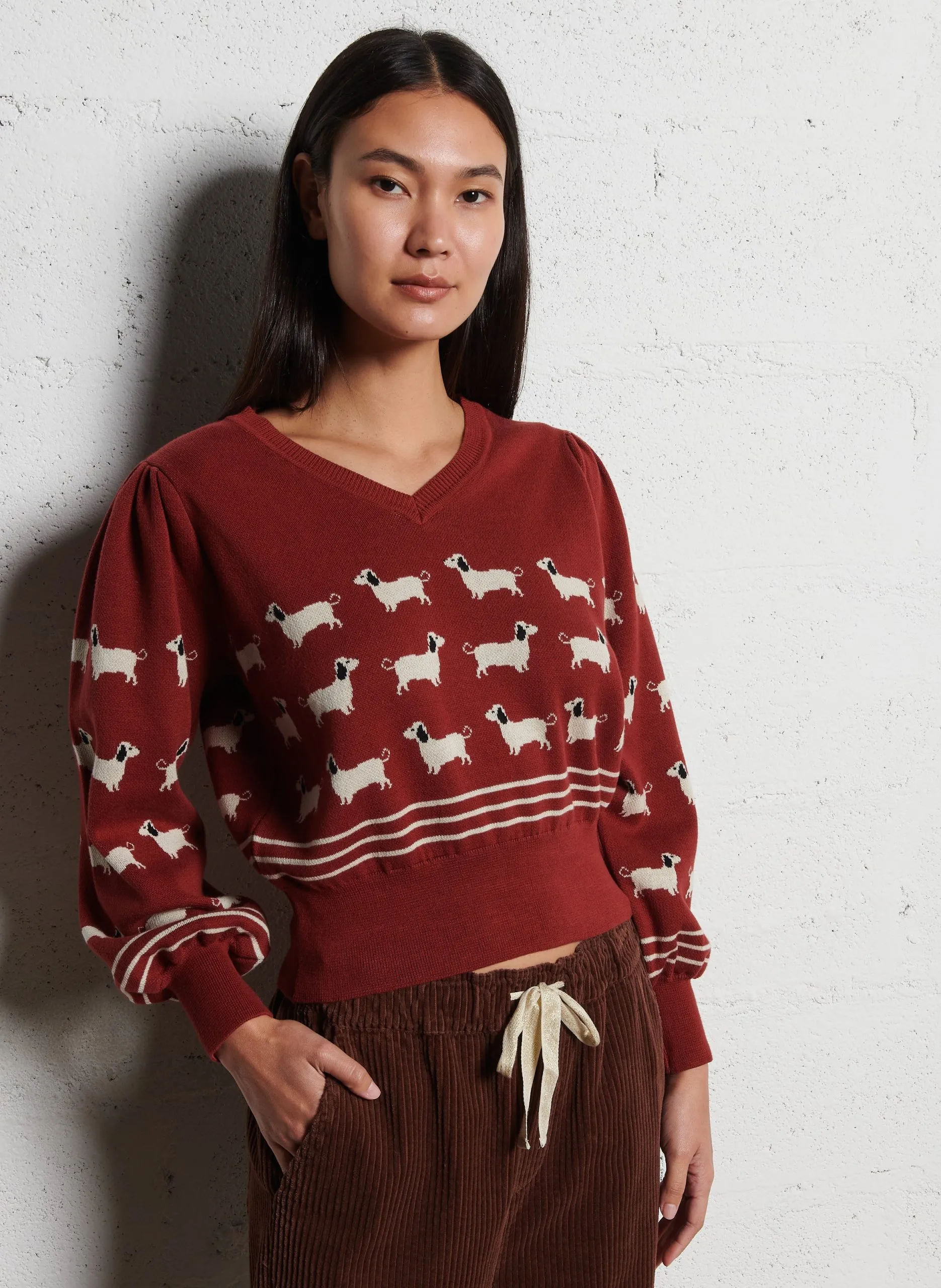 Pull col V en coton bio Rouge CALI