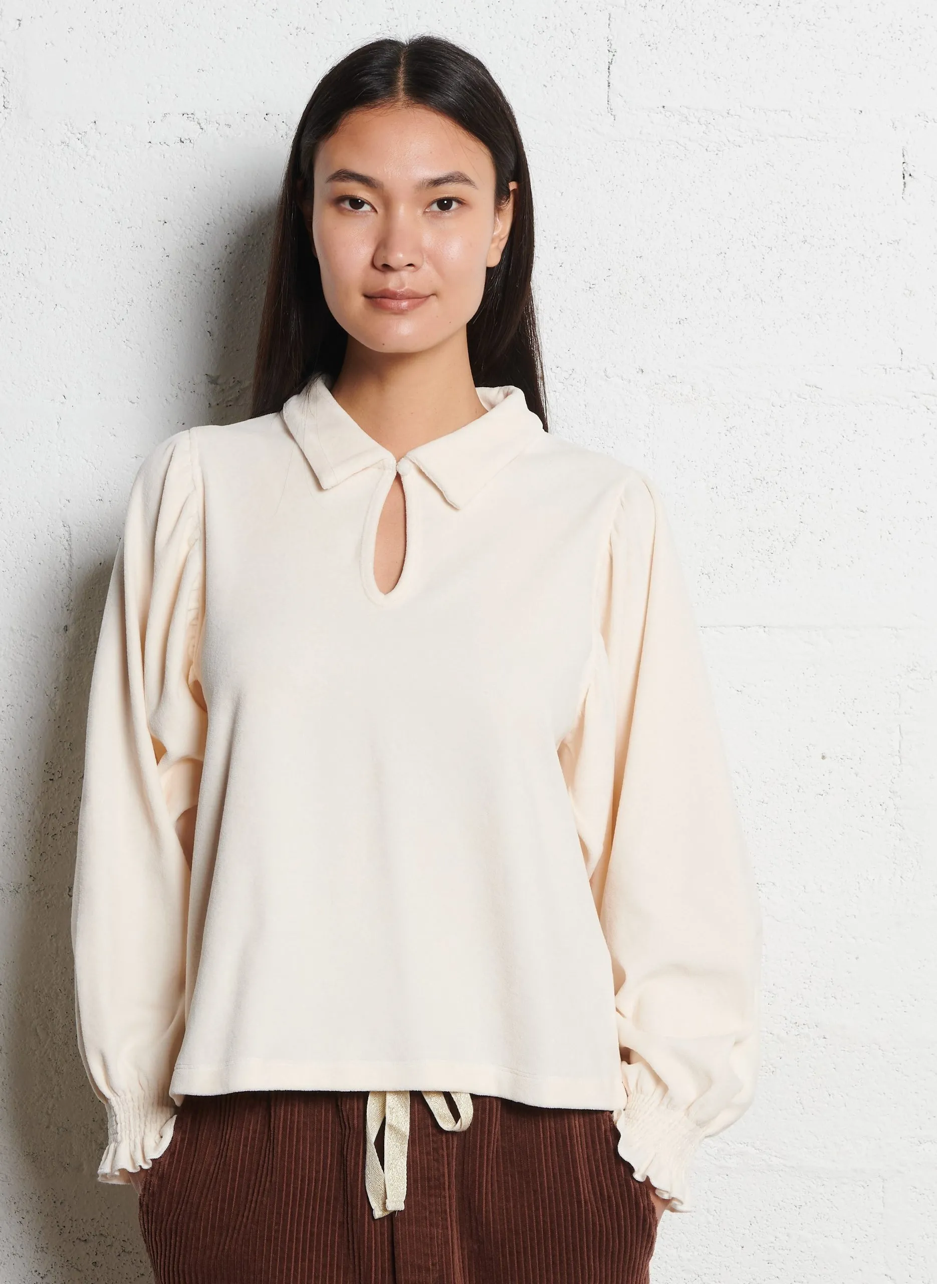 Sweat col classique en coton bio Beige CRYSTAL