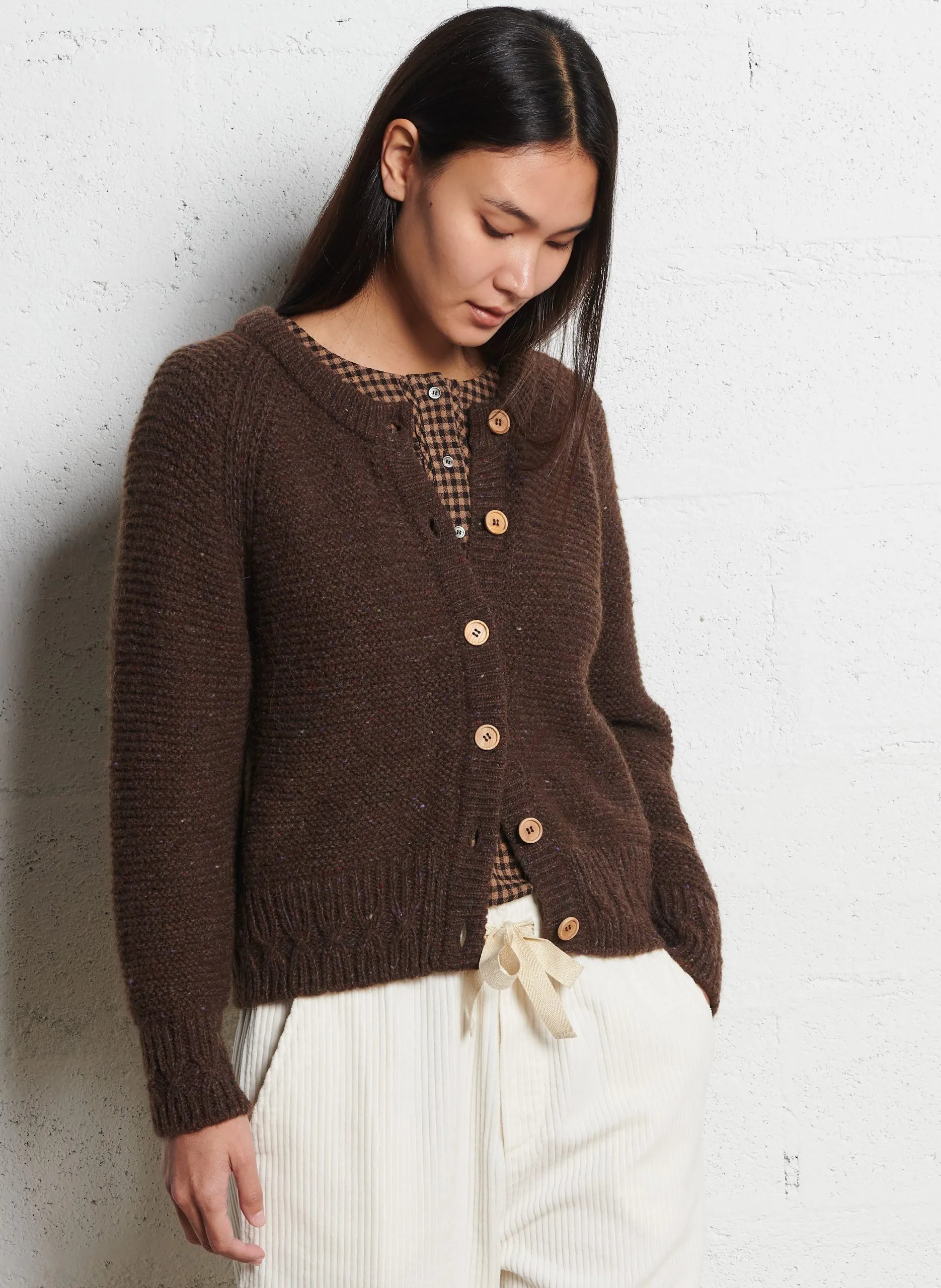 Gilet droit col rond en laine mélangée Marron CELESTIN