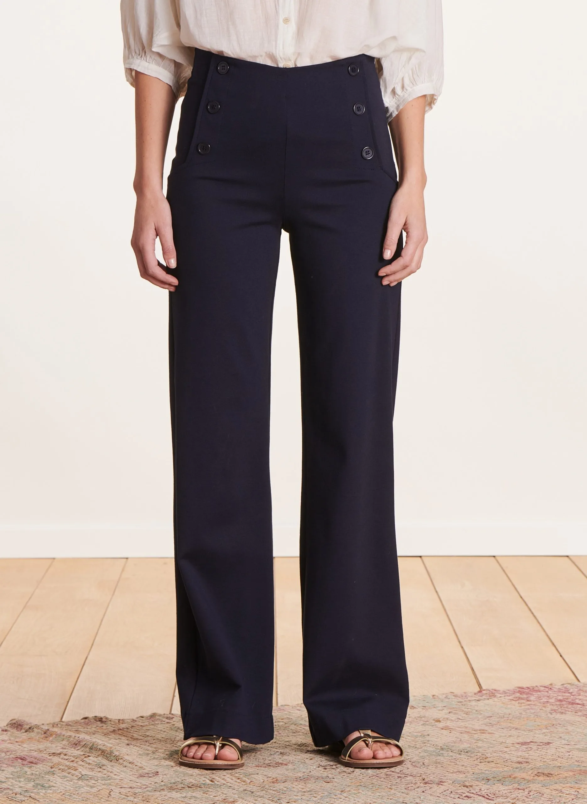 Pantalon taille haute large Bleu