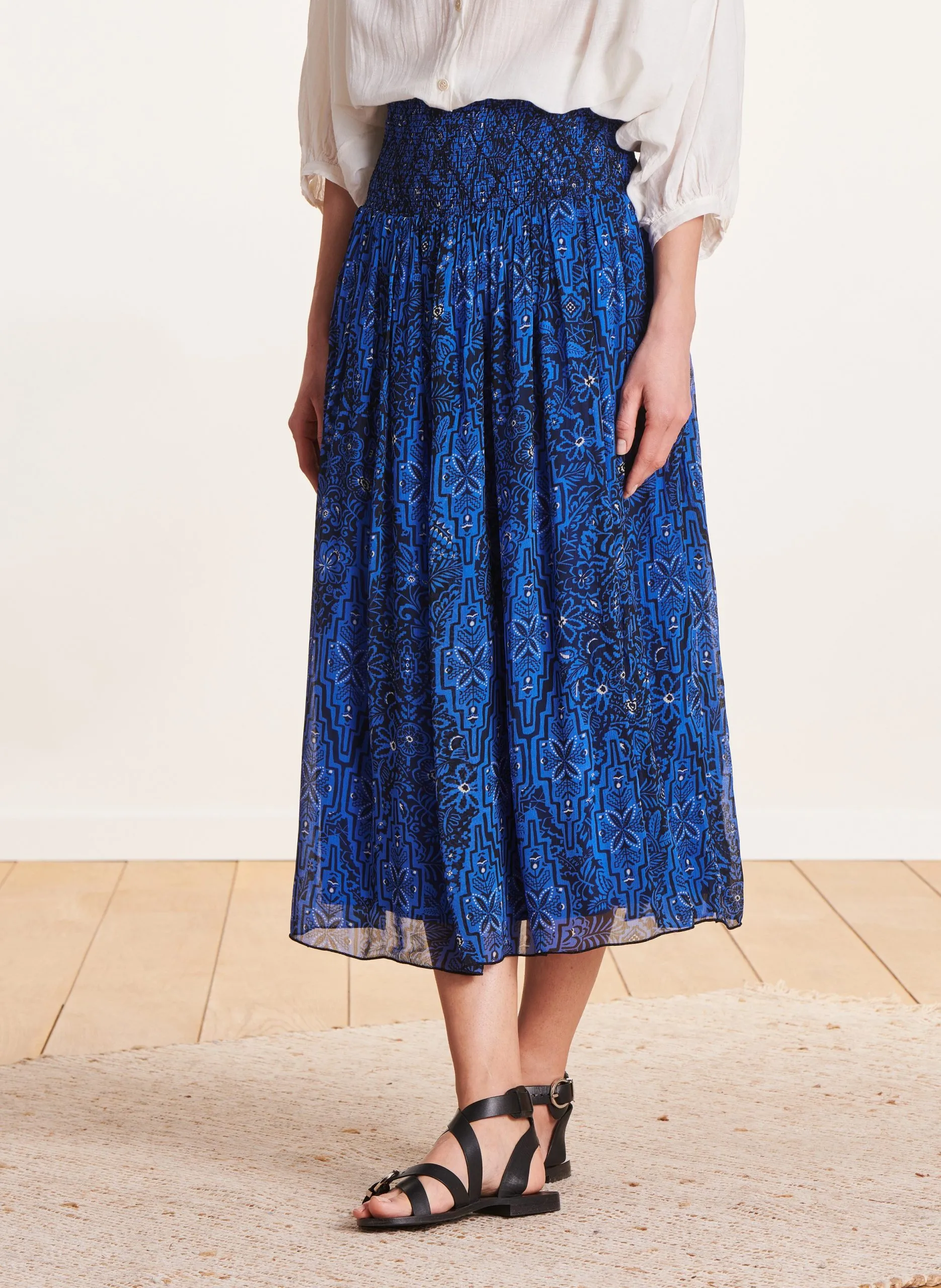 Jupe midi imprimée Bleu