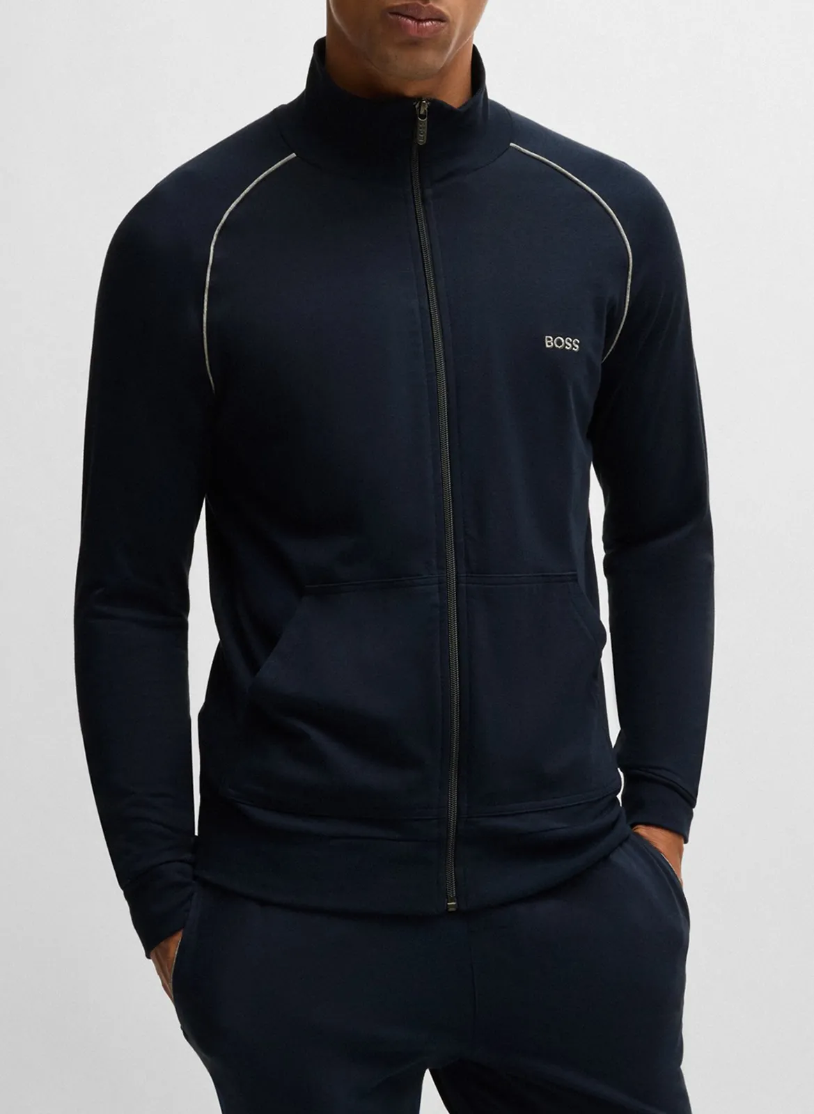 Veste col montant en coton mélangé Bleu