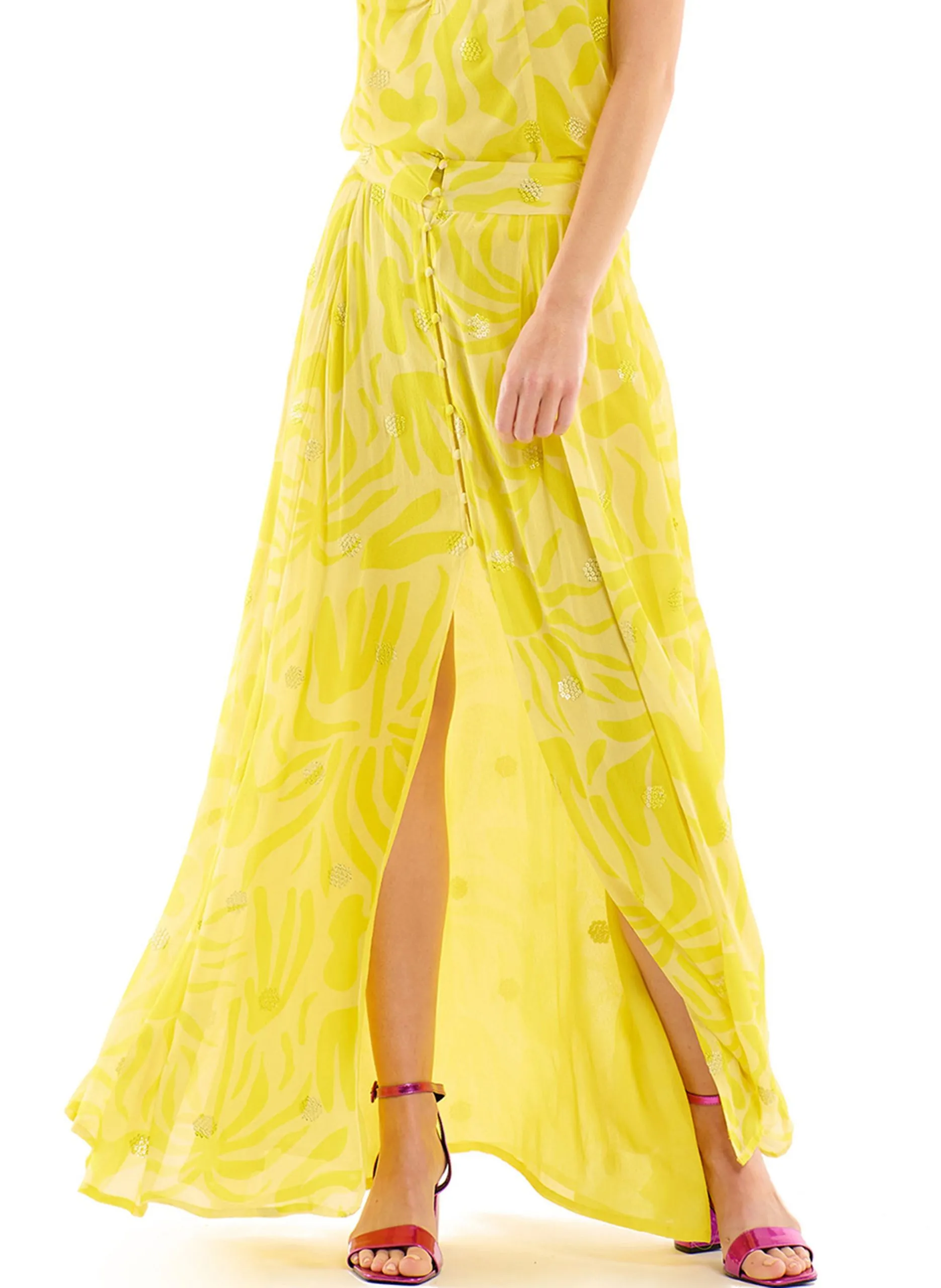 Jupe longue imprimée Jaune IRELIA